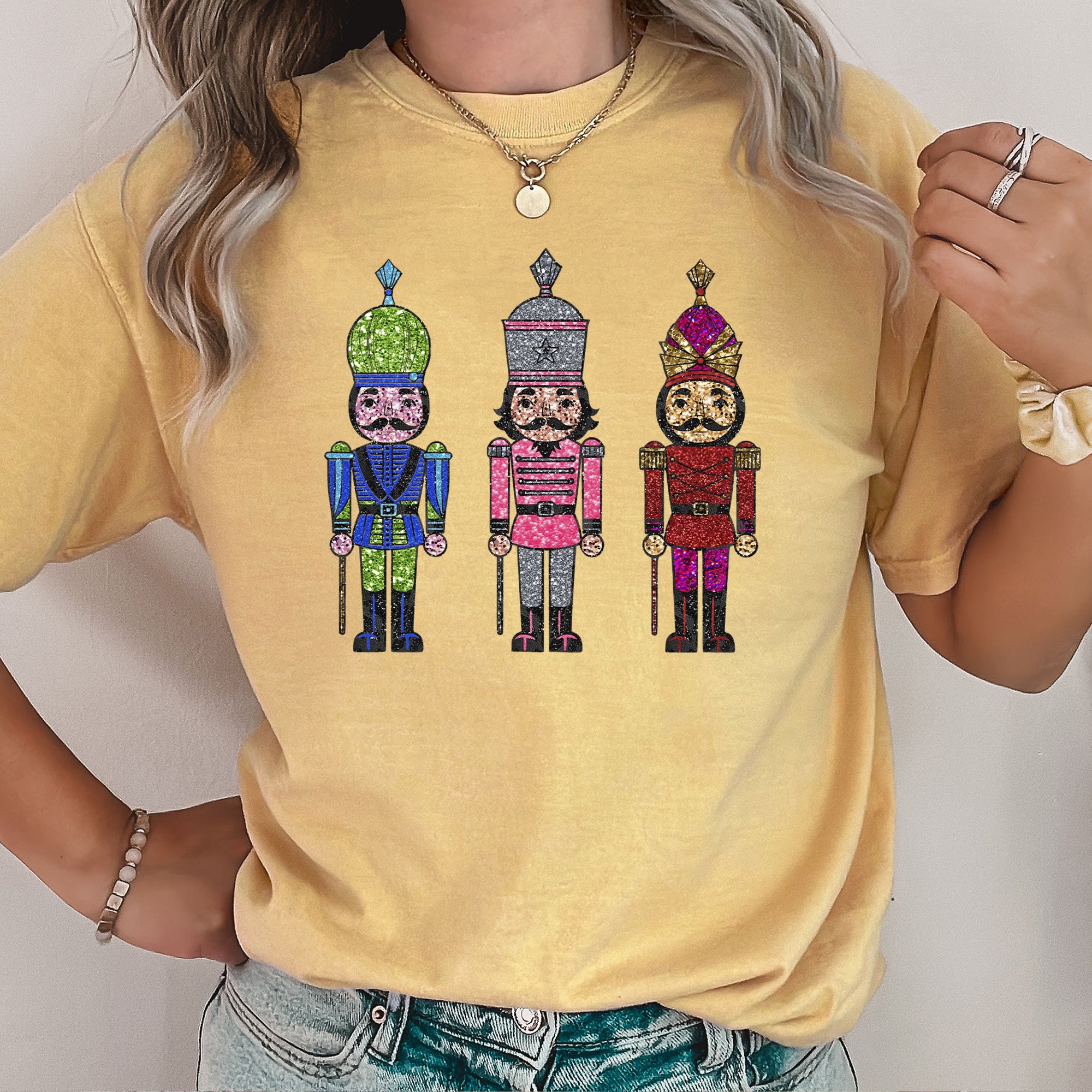 Sparkly Nutcrackers Glitter Effect Christmas Holiday Party Edition Comfort Colors Tee