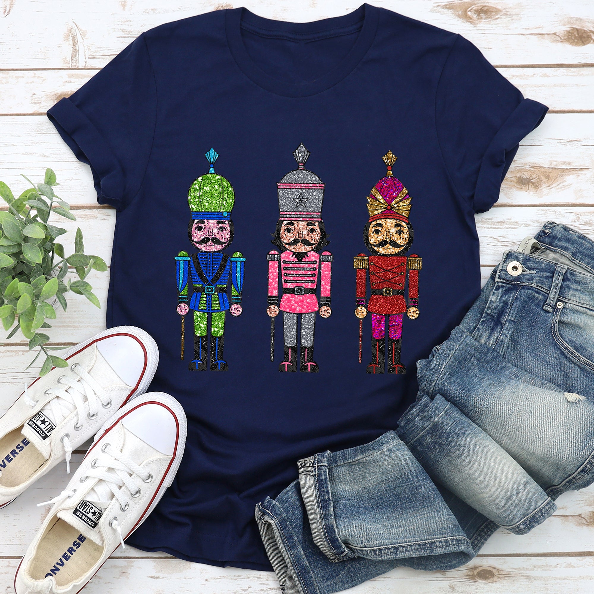 Sparkly Nutcrackers Glitter Effect Christmas Collection Seasonal Festive Graphic Tee