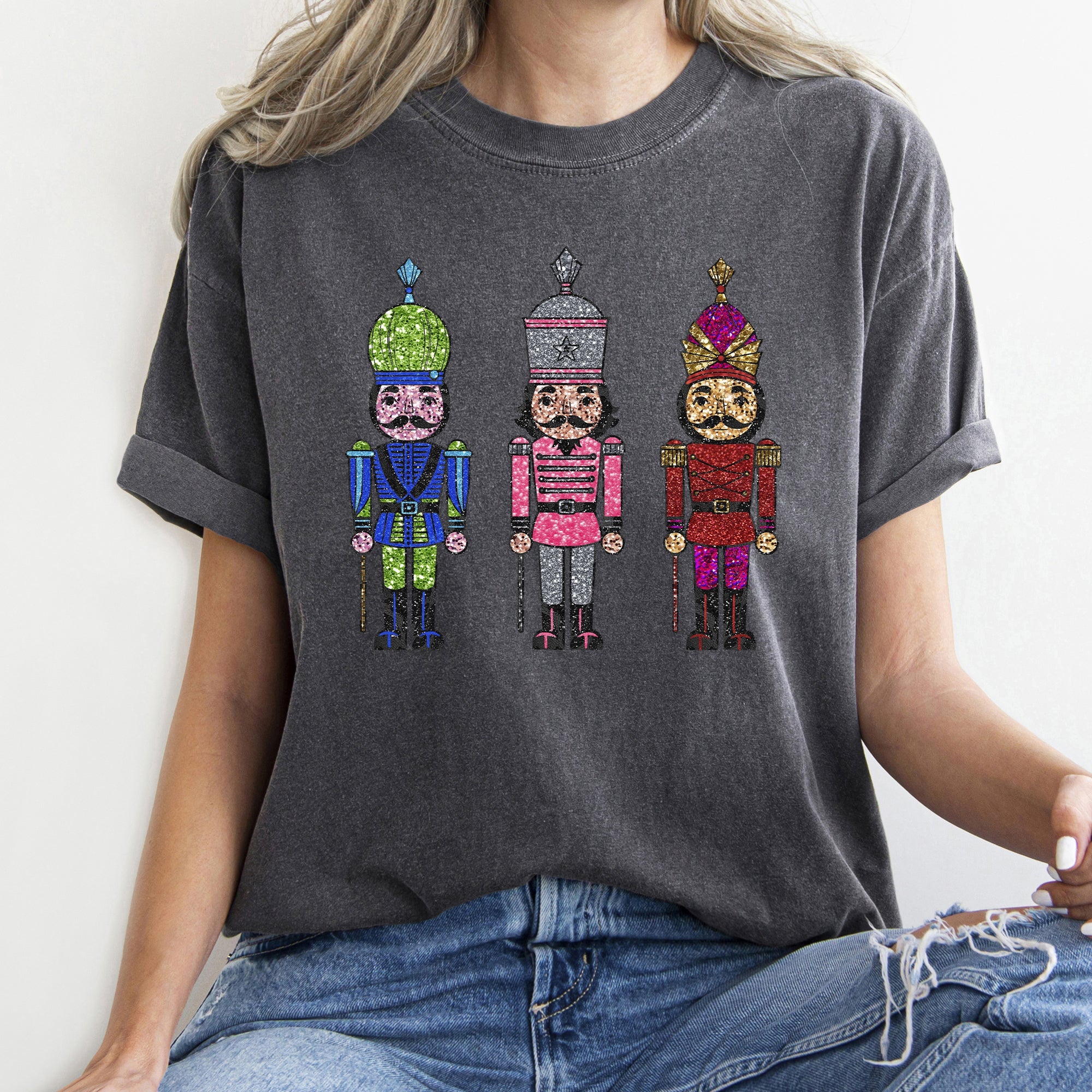 Sparkly Nutcrackers Glitter Effect Christmas Holiday Party Edition Comfort Colors Tee