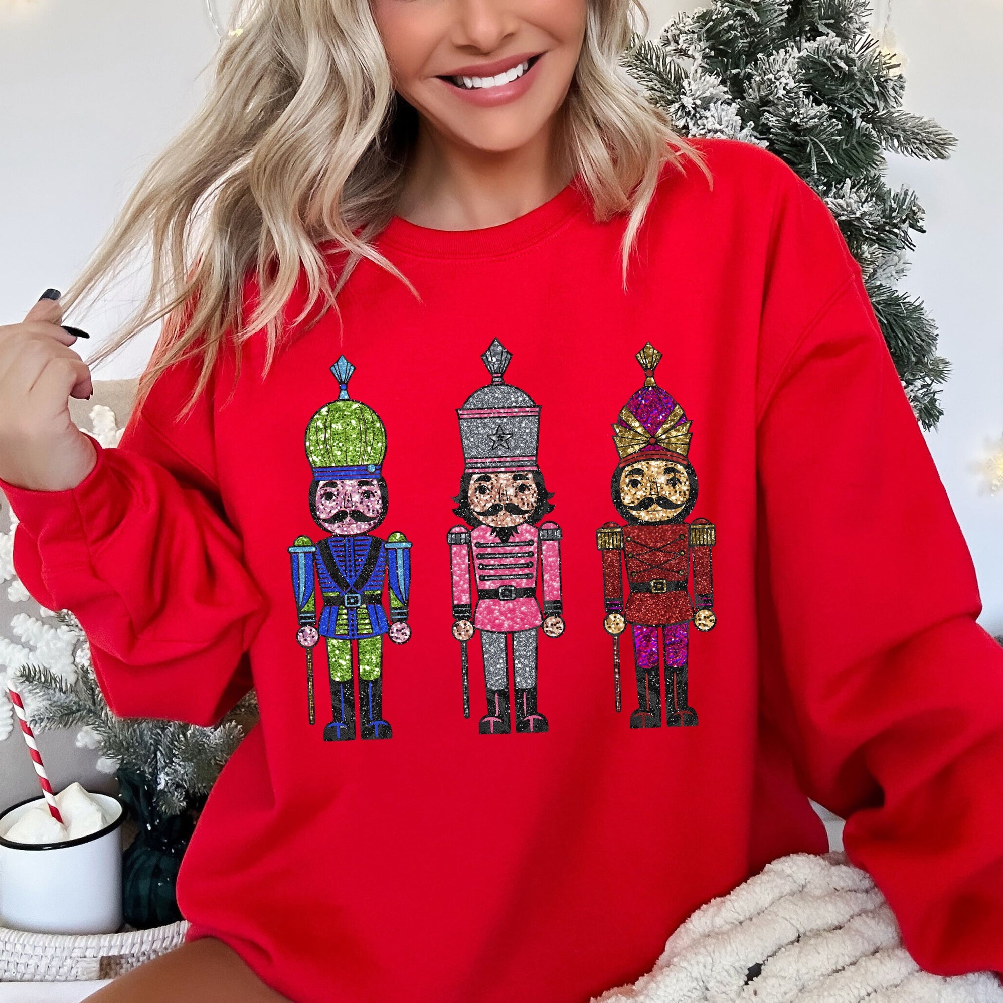 Sparkly Nutcrackers Glitter Effect Christmas Holiday Cheer Festive Season Sparkle Sweatshirt