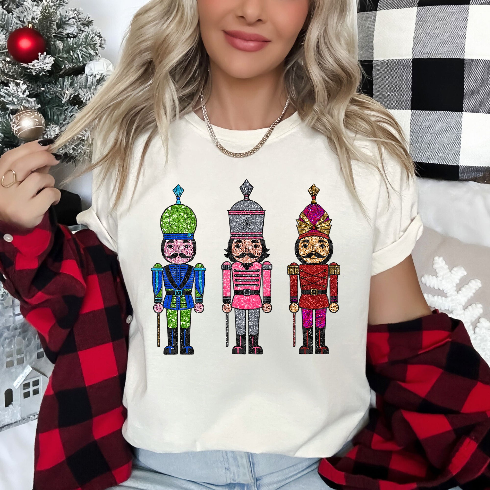 Sparkly Nutcrackers Glitter Effect Christmas Collection Seasonal Festive Graphic Tee