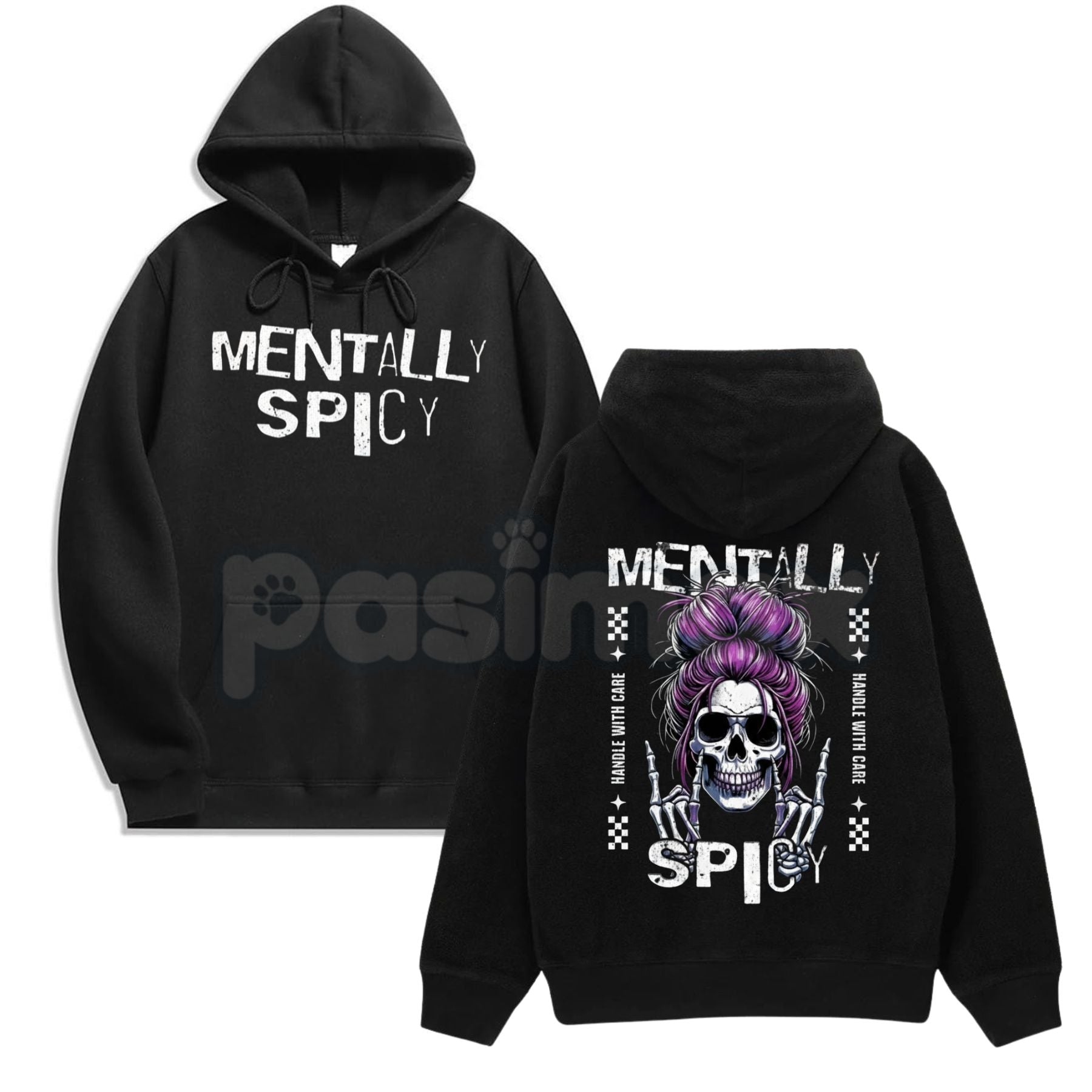 Spicy Brain Skull Hoodie – Dark Aesthetic Neurodivergent Streetwear, Grunge Mental Health Pullover, Unisex Vintage Wash