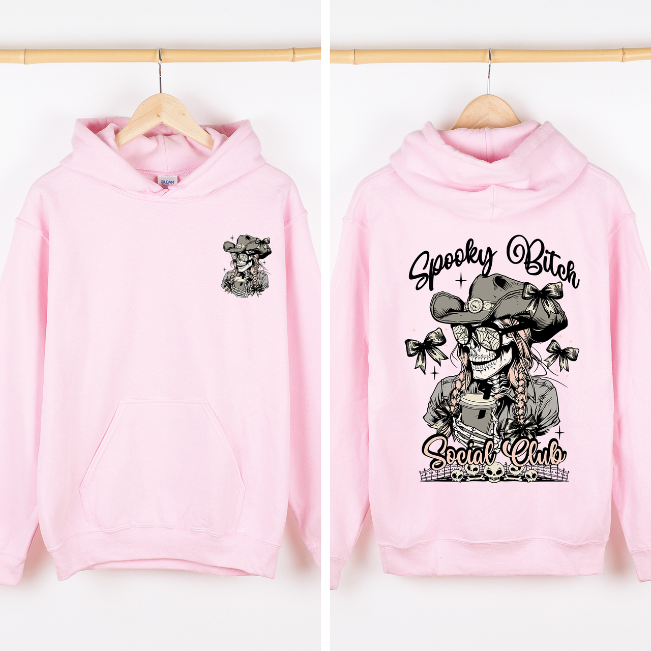 Spooky Bitch Social Club Skeleton Coquette Halloween Retro Goth Vintage Noir Graphic Hoodie