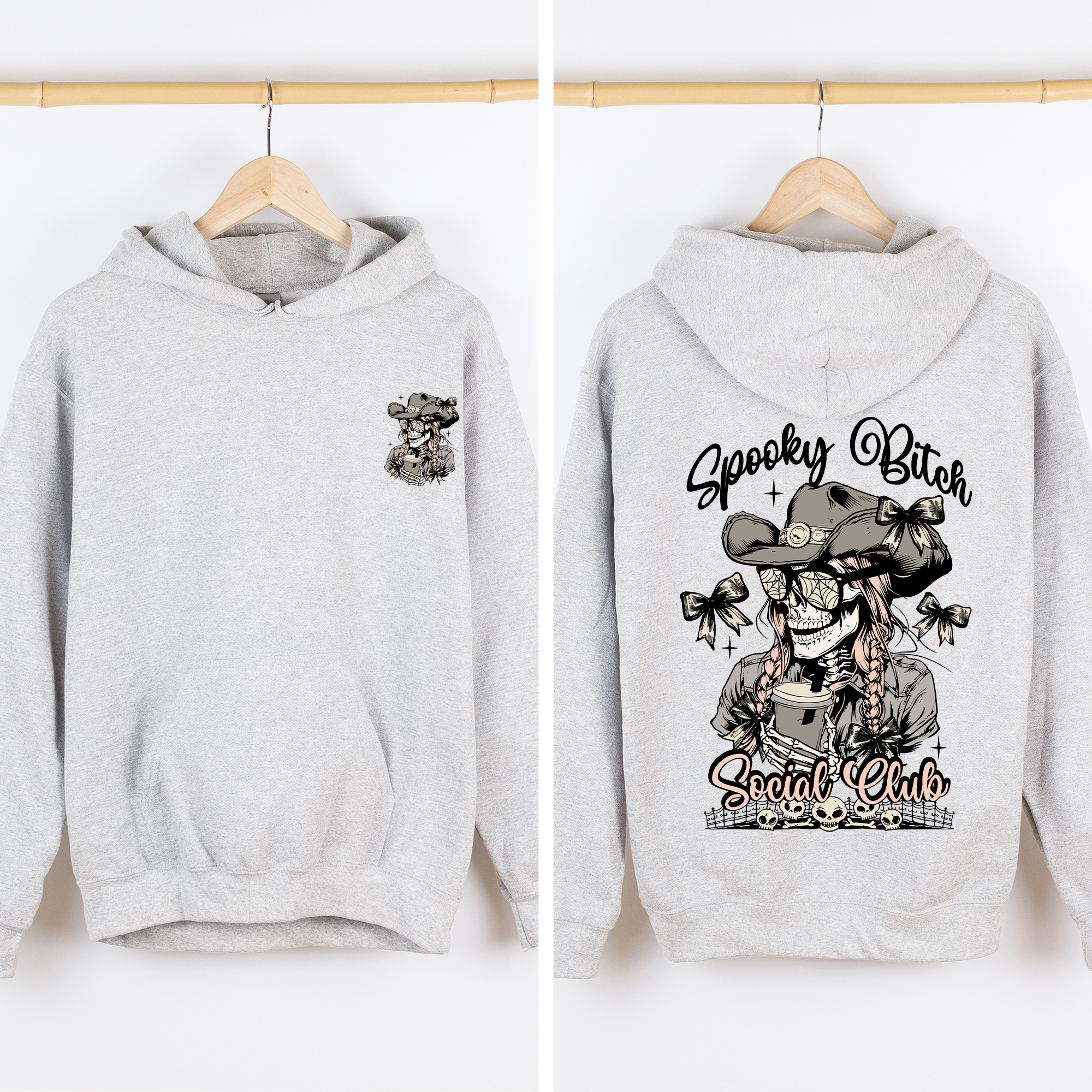 Spooky Bitch Social Club Skeleton Coquette Halloween Retro Goth Vintage Noir Graphic Hoodie