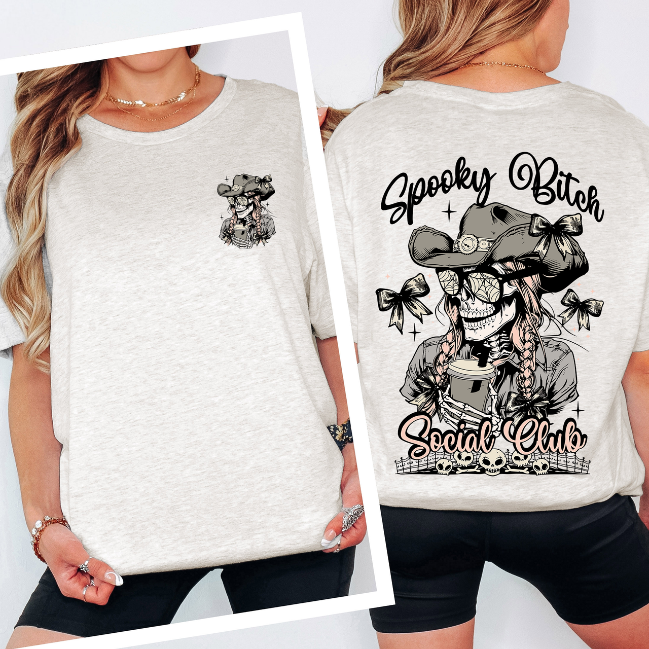 Spooky Bitch Social Club Skeleton Coquette Halloween Gothic Punk Collection Graphic Tee