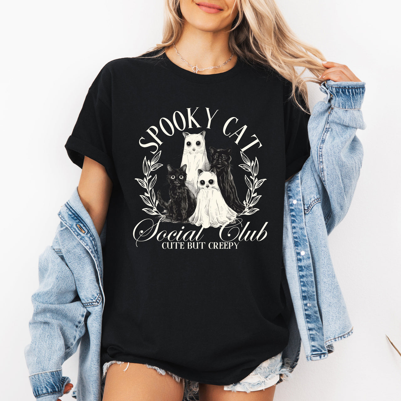 Spooky Cat Social Club Halloween Ghosts Witch Vintage Limited Edition Graphic Tee