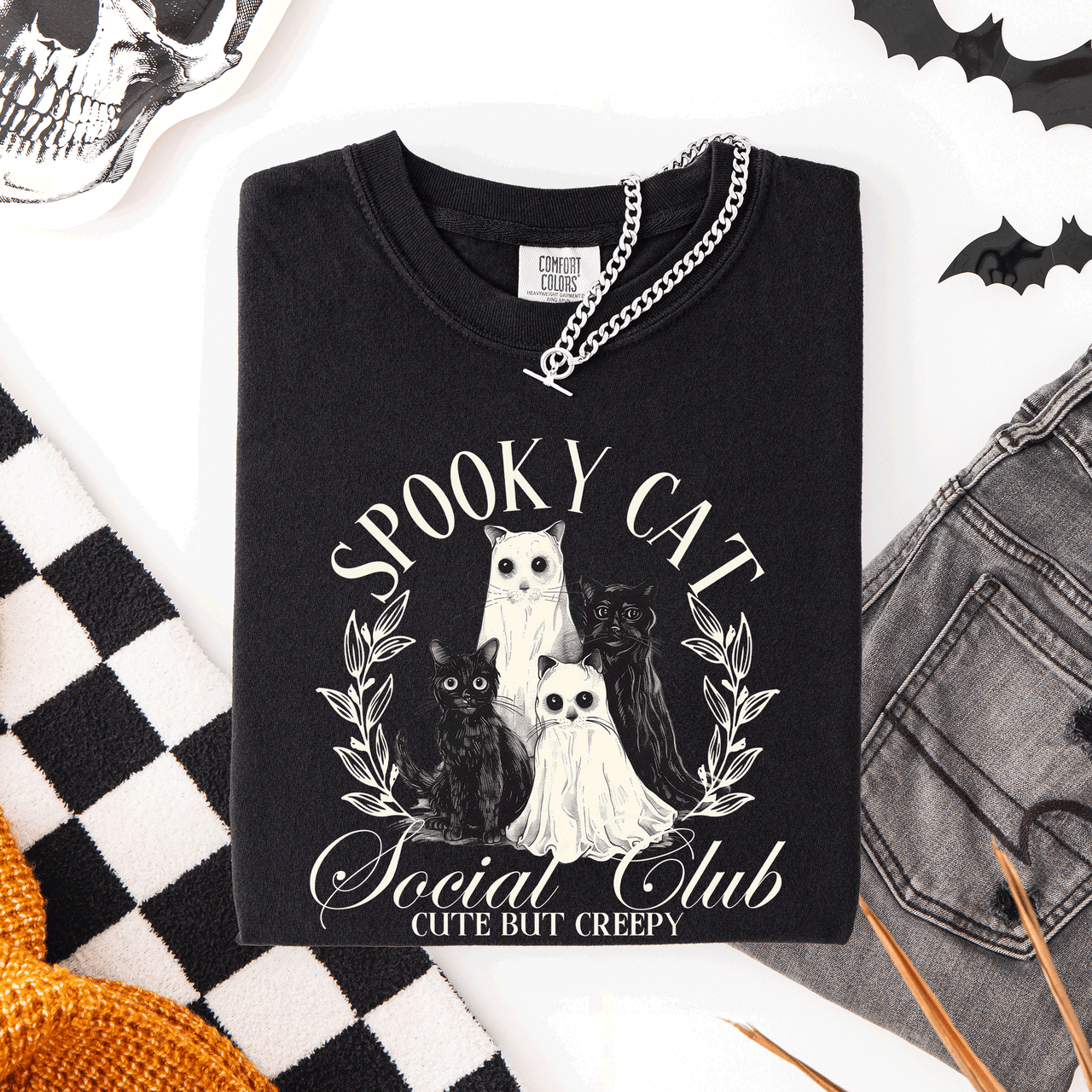 Spooky Cat Social Club Halloween Ghosts Witch Limited Edition Comfort Colors Tee