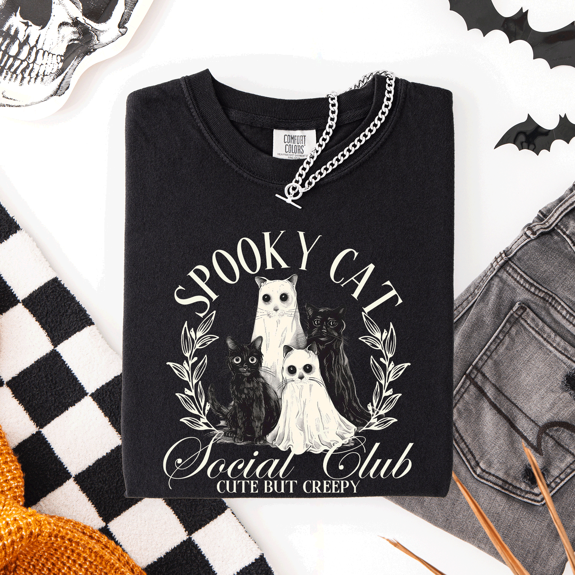 Spooky Cat Social Club Halloween Ghosts Witch Limited Edition Comfort Colors Tee