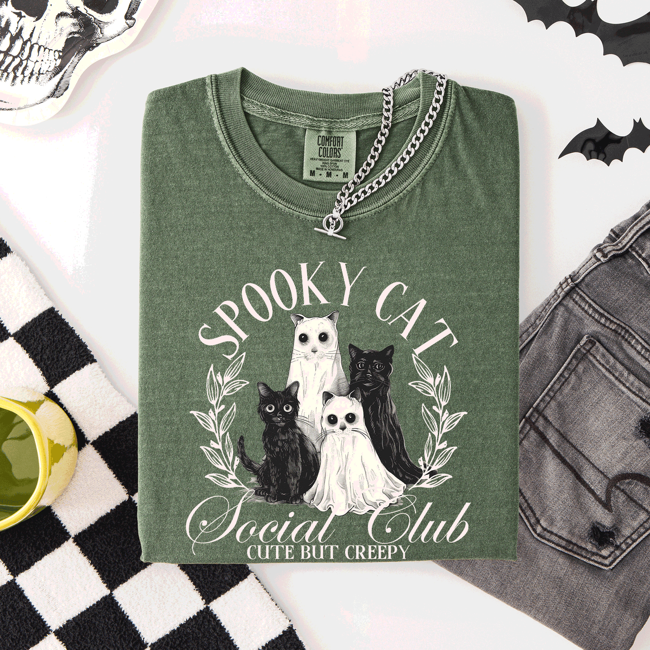Spooky Cat Social Club Halloween Ghosts Witch Limited Edition Comfort Colors Tee