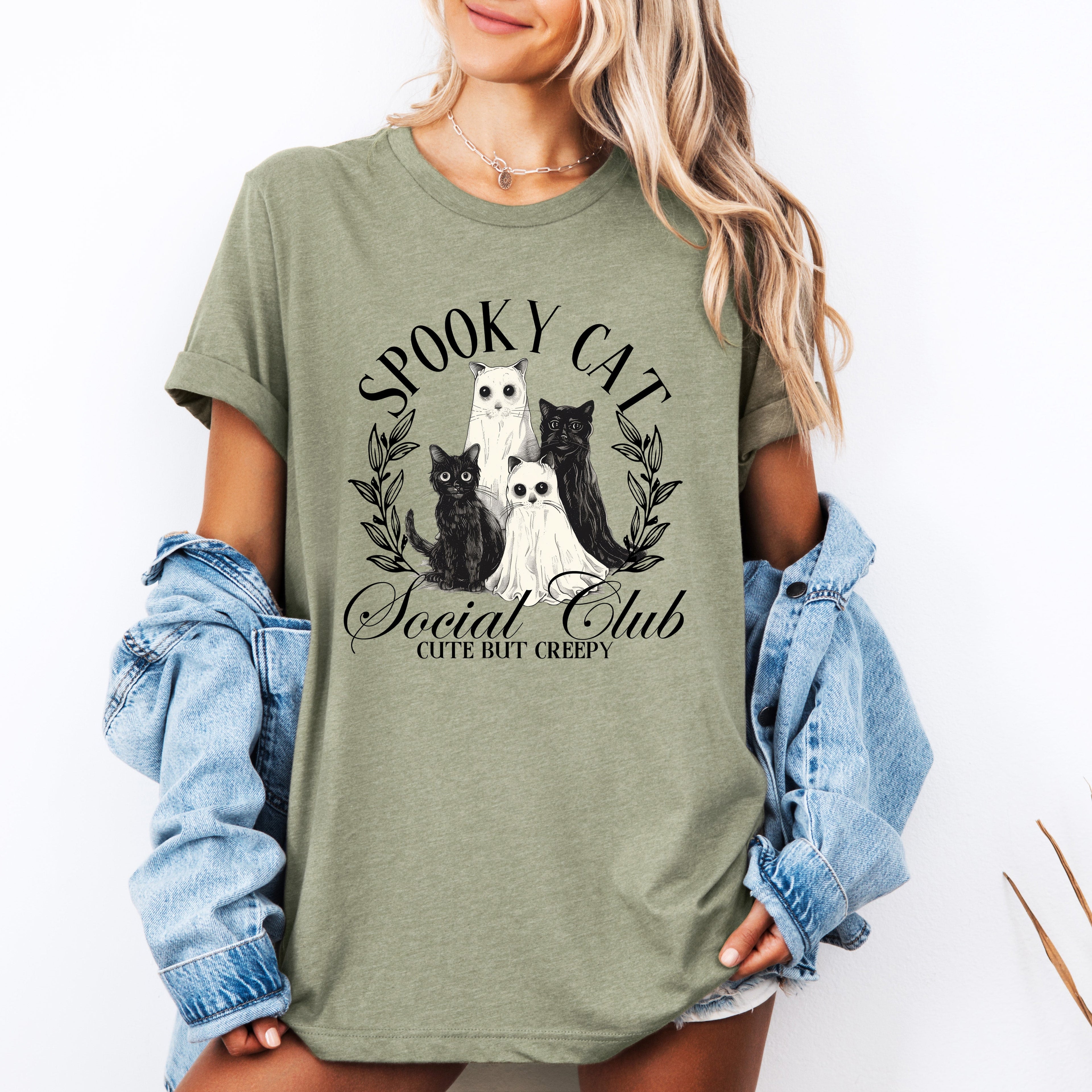 Spooky Cat Social Club Halloween Ghosts Witch Vintage Limited Edition Graphic Tee