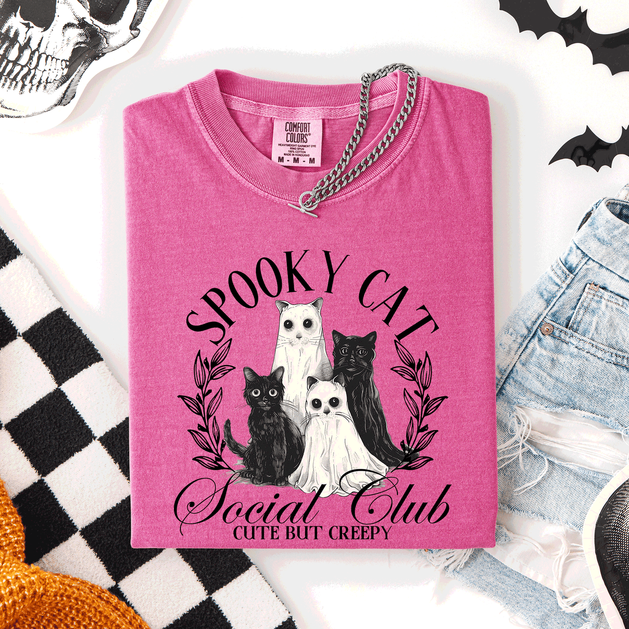 Spooky Cat Social Club Halloween Ghosts Witch Limited Edition Comfort Colors Tee