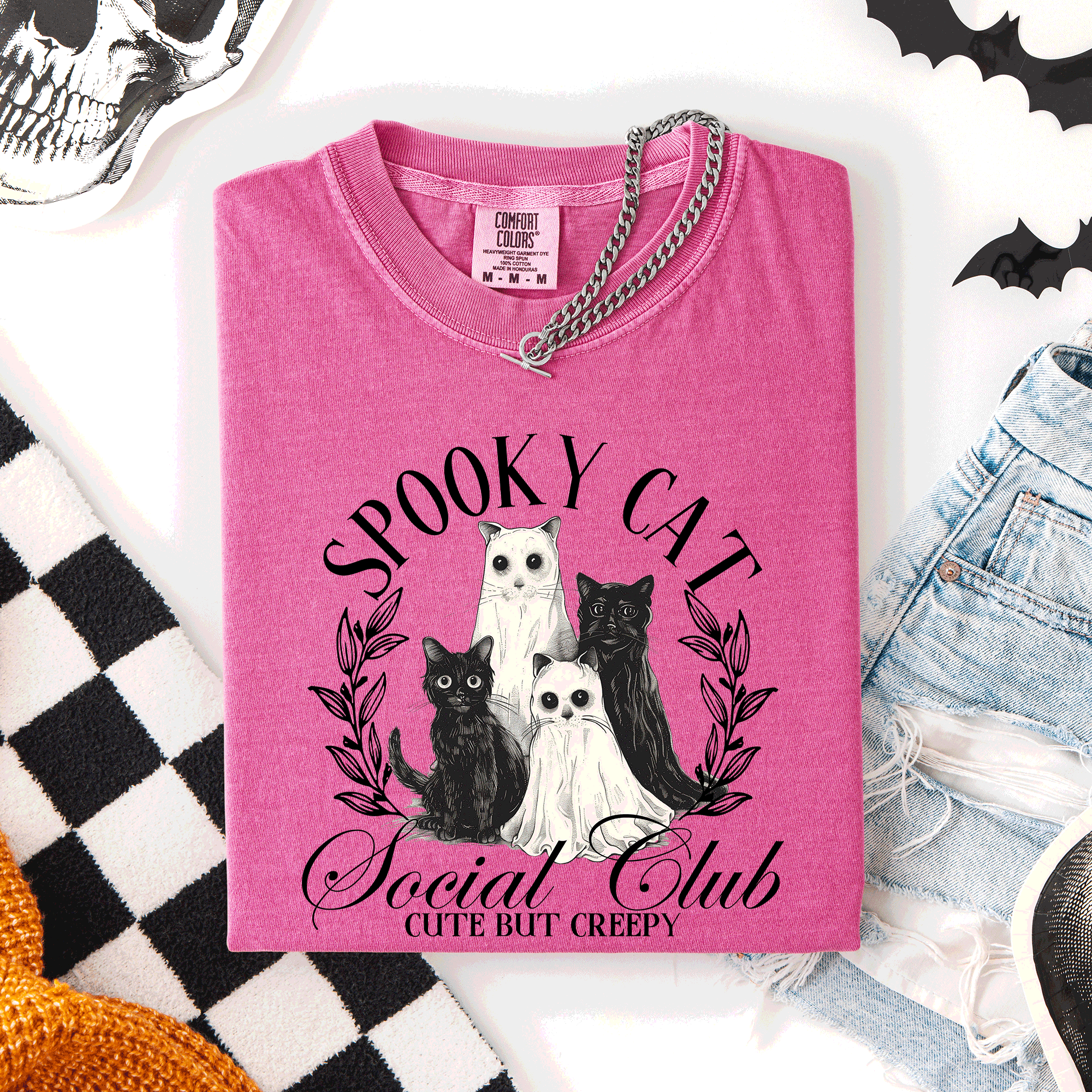 Spooky Cat Social Club Halloween Ghosts Witch Limited Edition Comfort Colors Tee