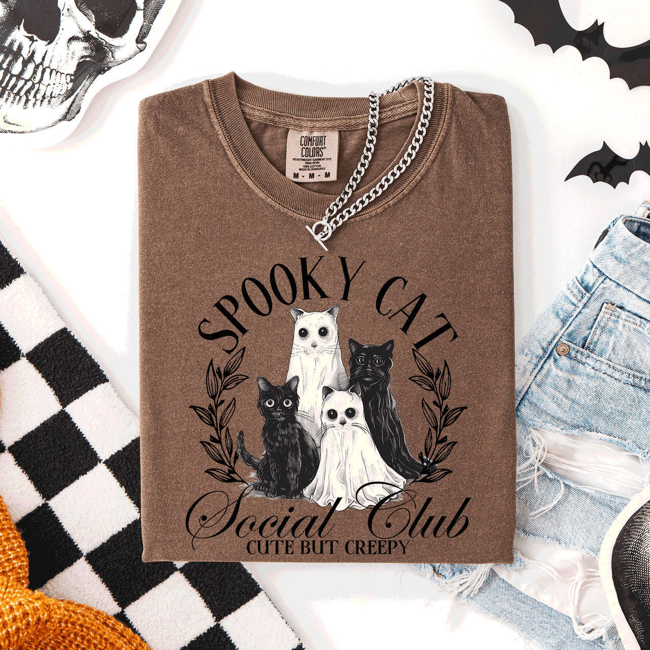 Spooky Cat Social Club Halloween Ghosts Witch Limited Edition Comfort Colors Tee