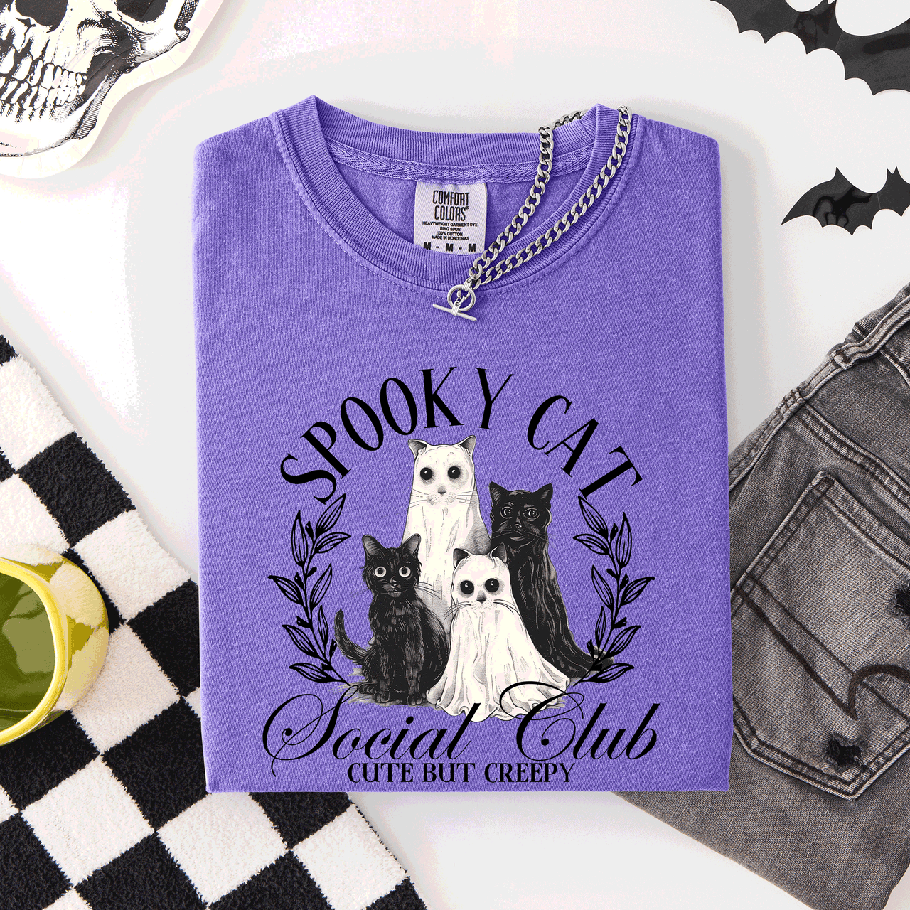 Spooky Cat Social Club Halloween Ghosts Witch Limited Edition Comfort Colors Tee