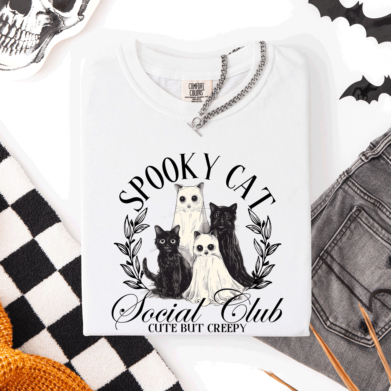 Spooky Cat Social Club Halloween Ghosts Witch Limited Edition Comfort Colors Tee