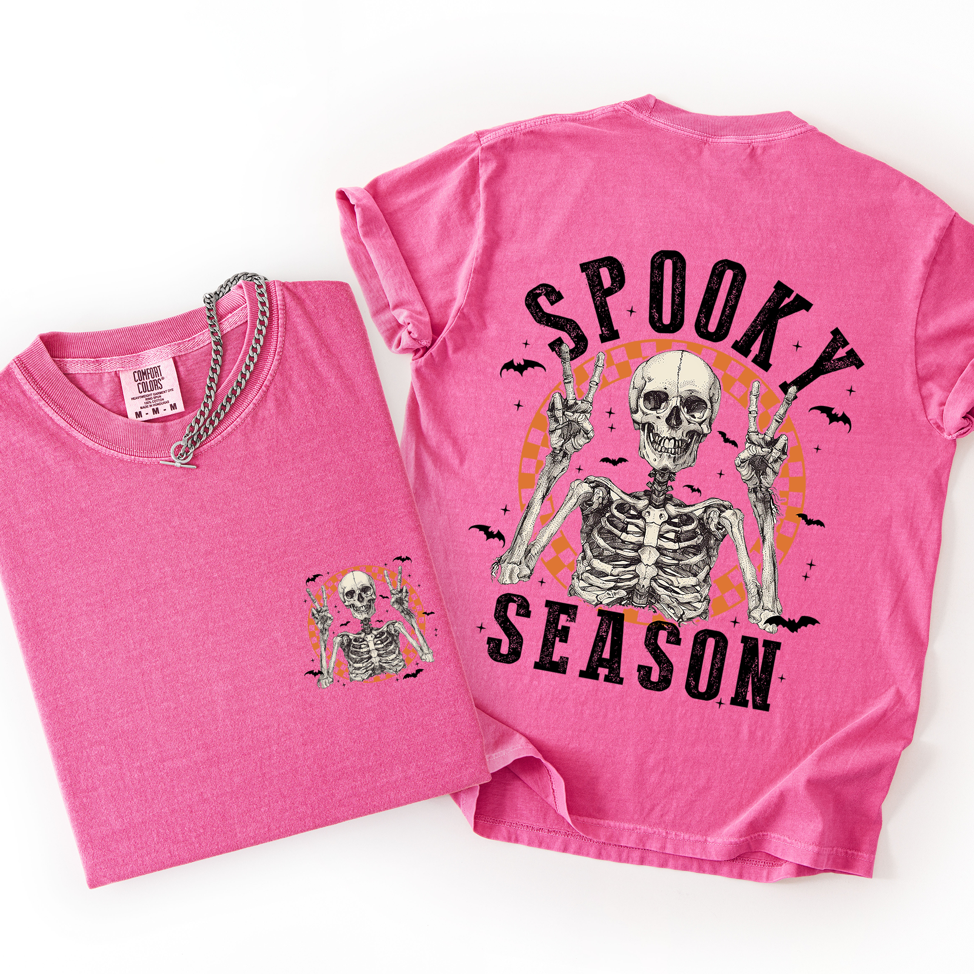 Spooky Season Skeleton Front And Back Halloween Graphic Print Comfort Colors Tee