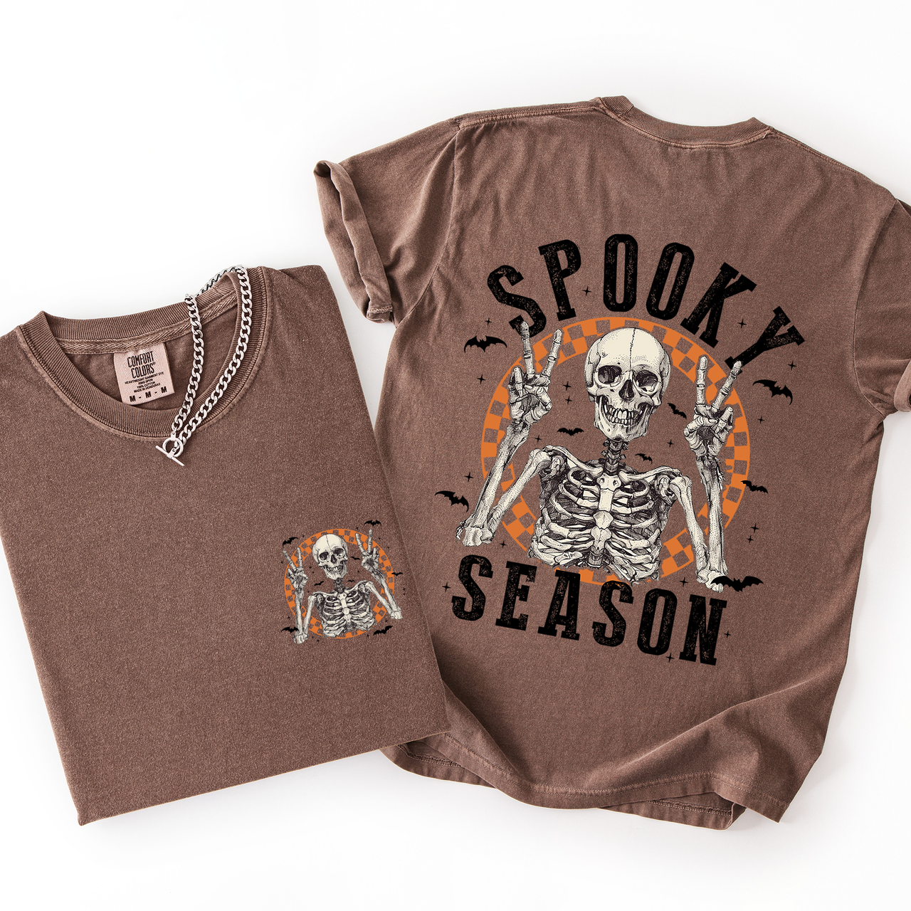 Spooky Season Skeleton Front And Back Halloween Graphic Print Comfort Colors Tee