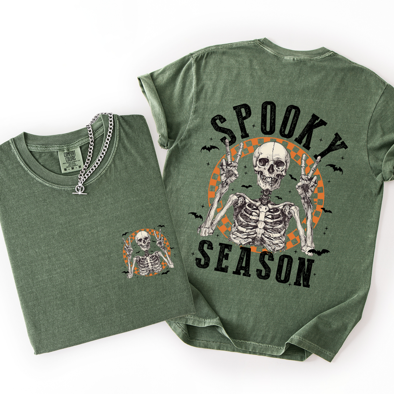 Spooky Season Skeleton Front And Back Halloween Graphic Print Comfort Colors Tee