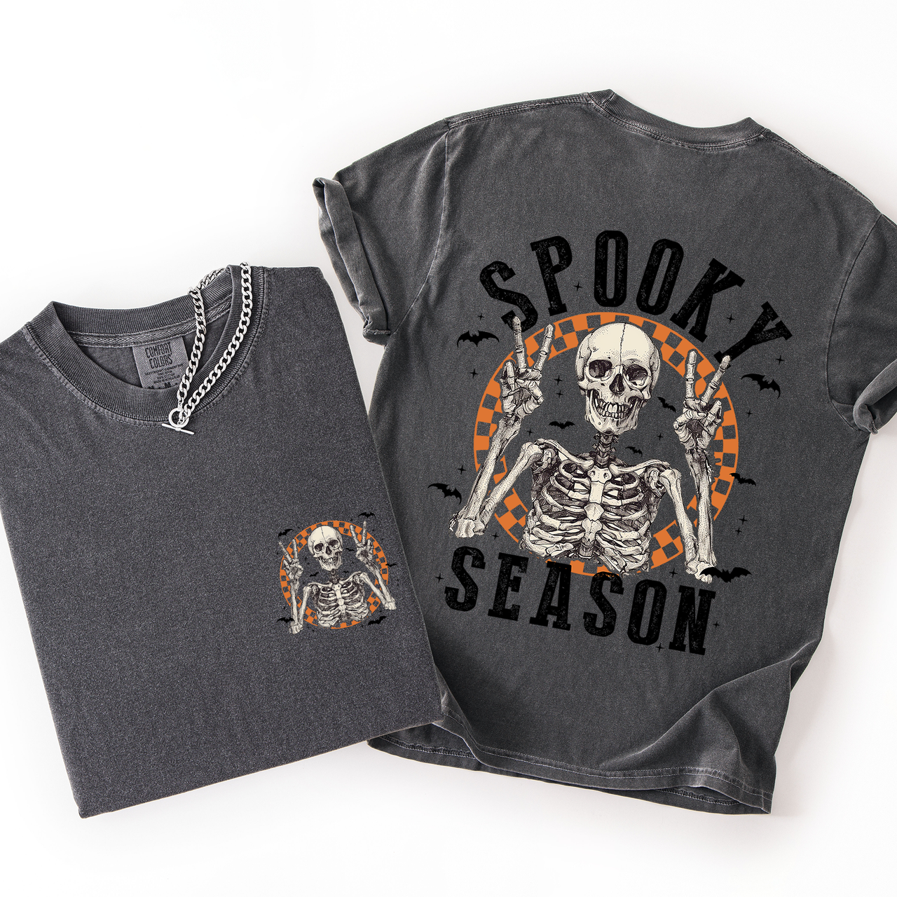Spooky Season Skeleton Front And Back Halloween Graphic Print Comfort Colors Tee
