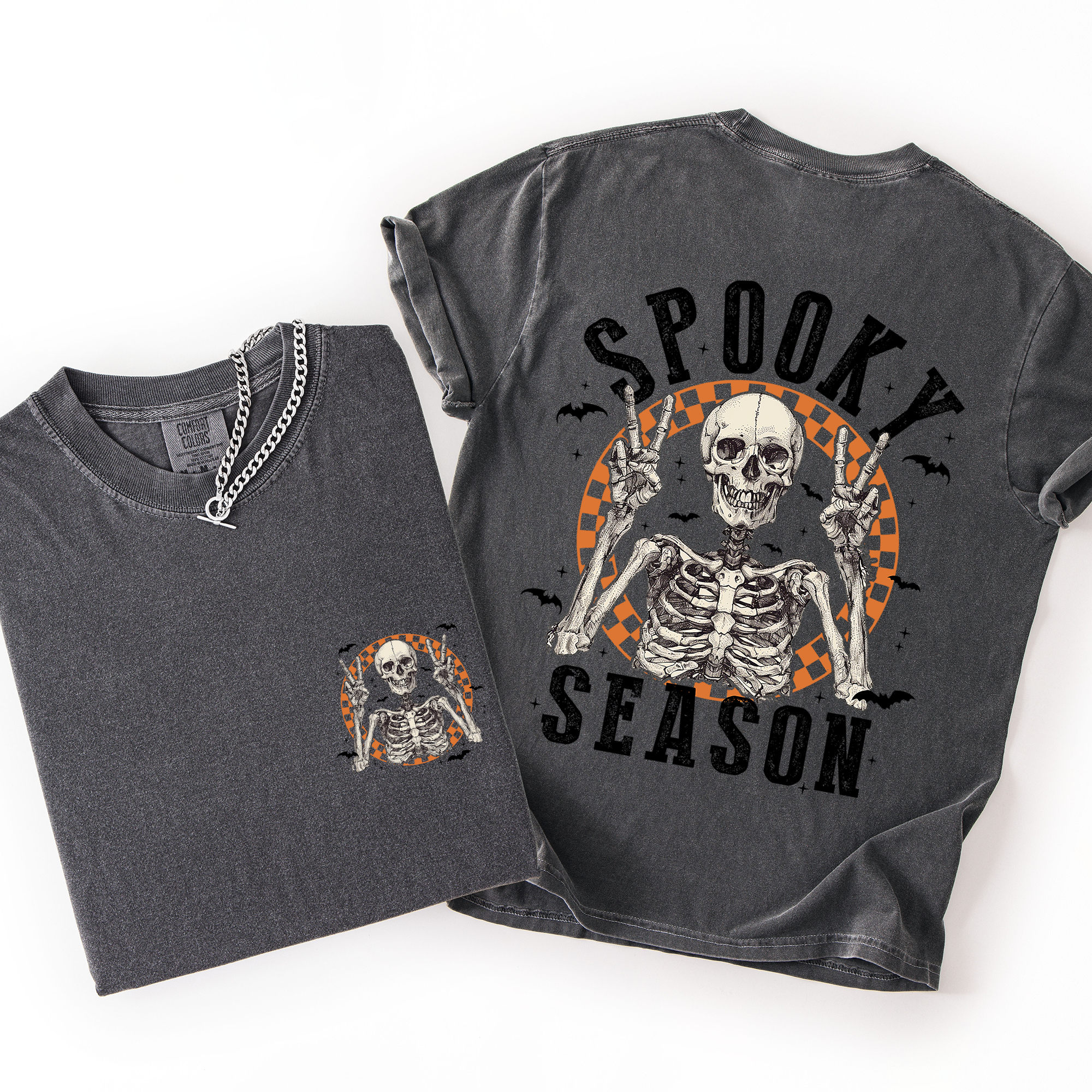 Spooky Season Skeleton Front And Back Halloween Graphic Print Comfort Colors Tee
