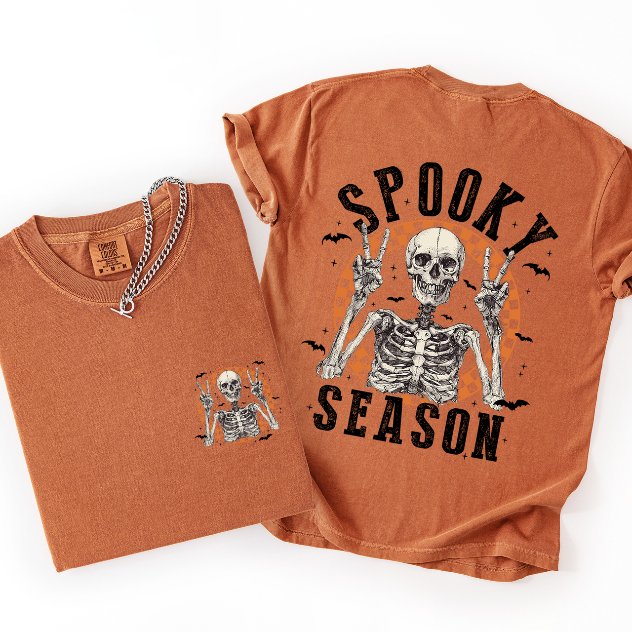 Spooky Season Skeleton Front And Back Halloween Graphic Print Comfort Colors Tee