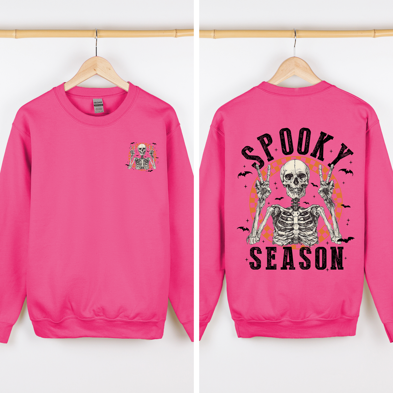 Spooky Season Front And Back Skeleton Halloween Graphic Design For Autumn Nights Sweatshirt
