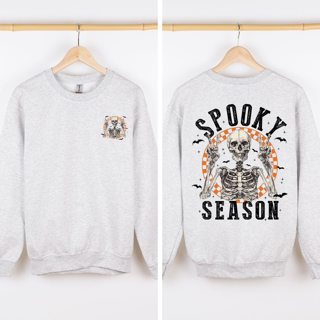Spooky Season Front And Back Skeleton Halloween Graphic Design For Autumn Nights Sweatshirt