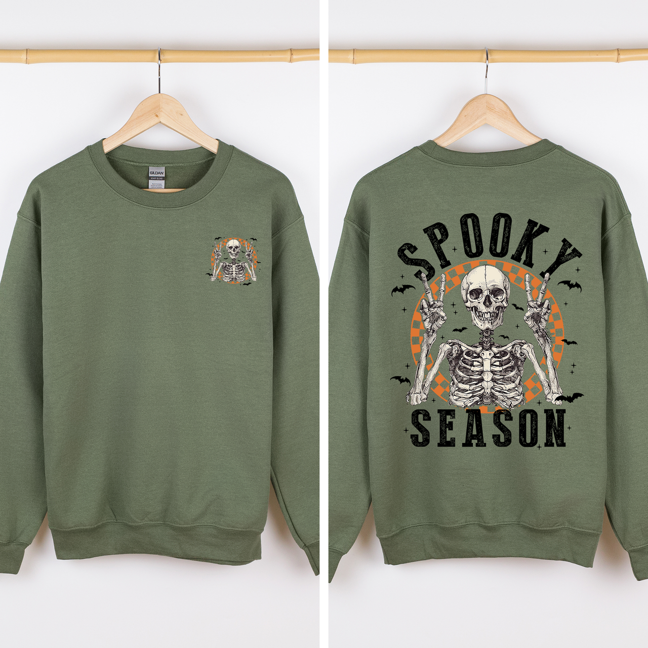 Spooky Season Front And Back Skeleton Halloween Graphic Design For Autumn Nights Sweatshirt
