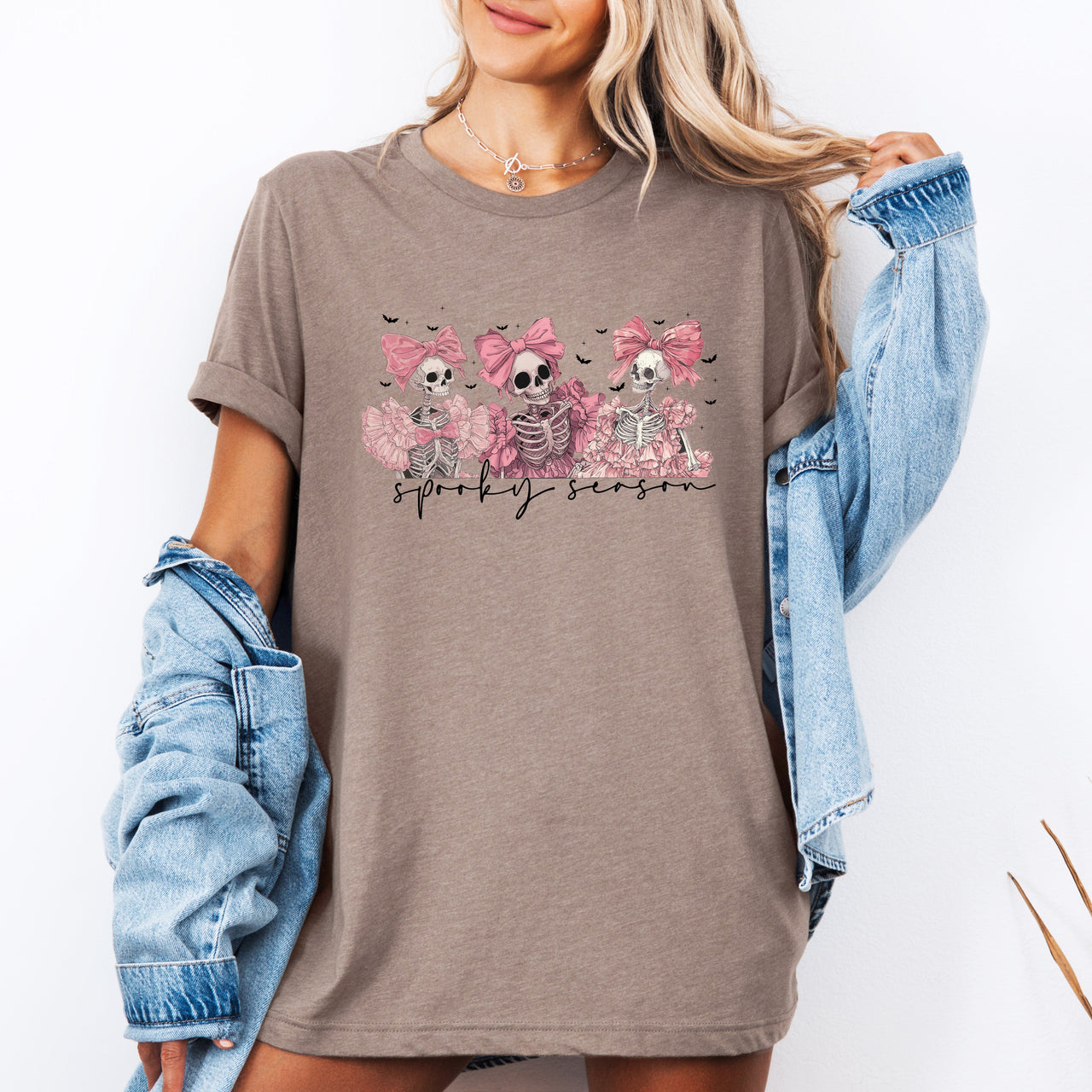 Spooky Season Skeletons Cute Coquette Ribbon Bows Halloween Limited Edition Graphic Tee