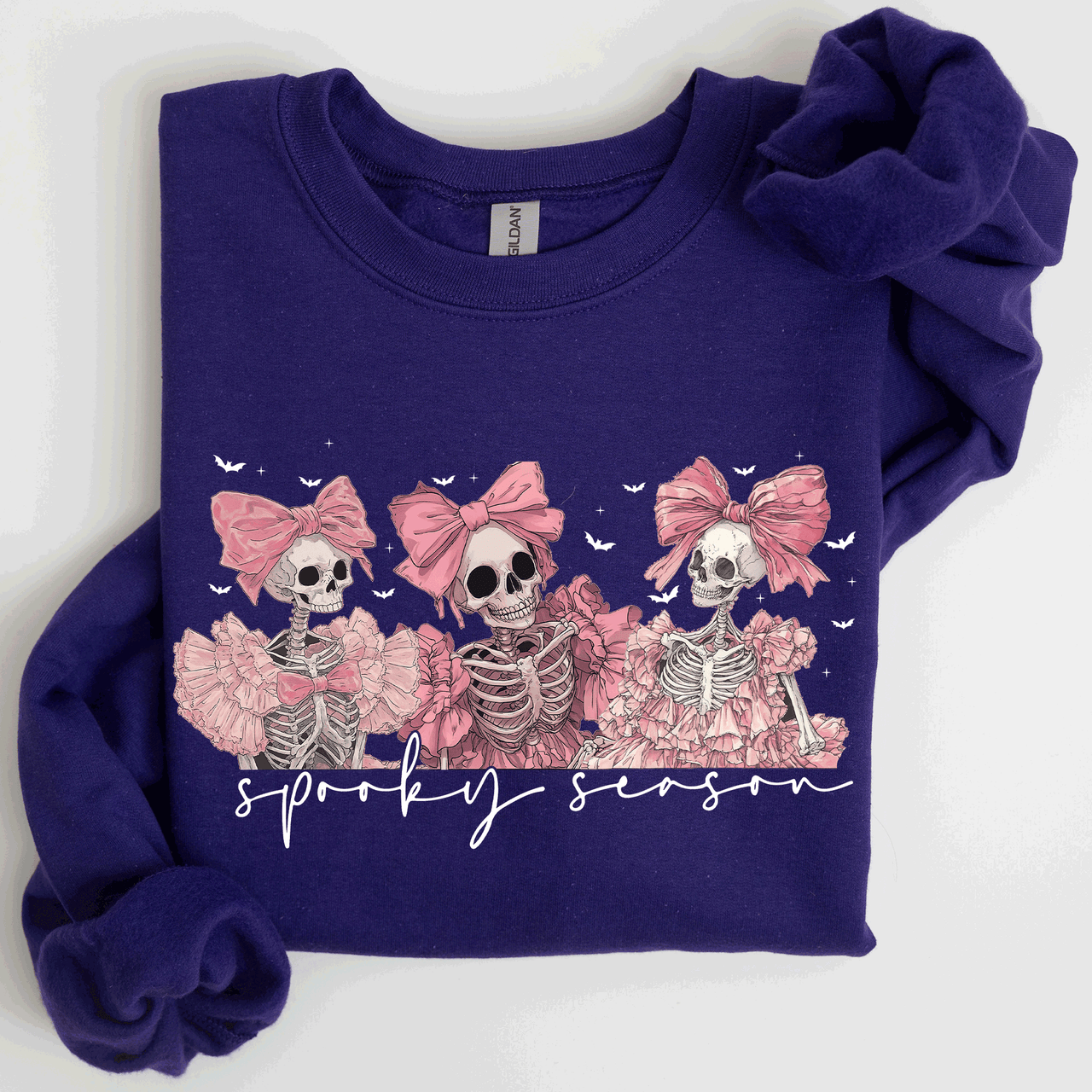 Spooky Season Pink Skeletons Coquette Ribbon Bows Halloween Gothic Whimsy Sweatshirt
