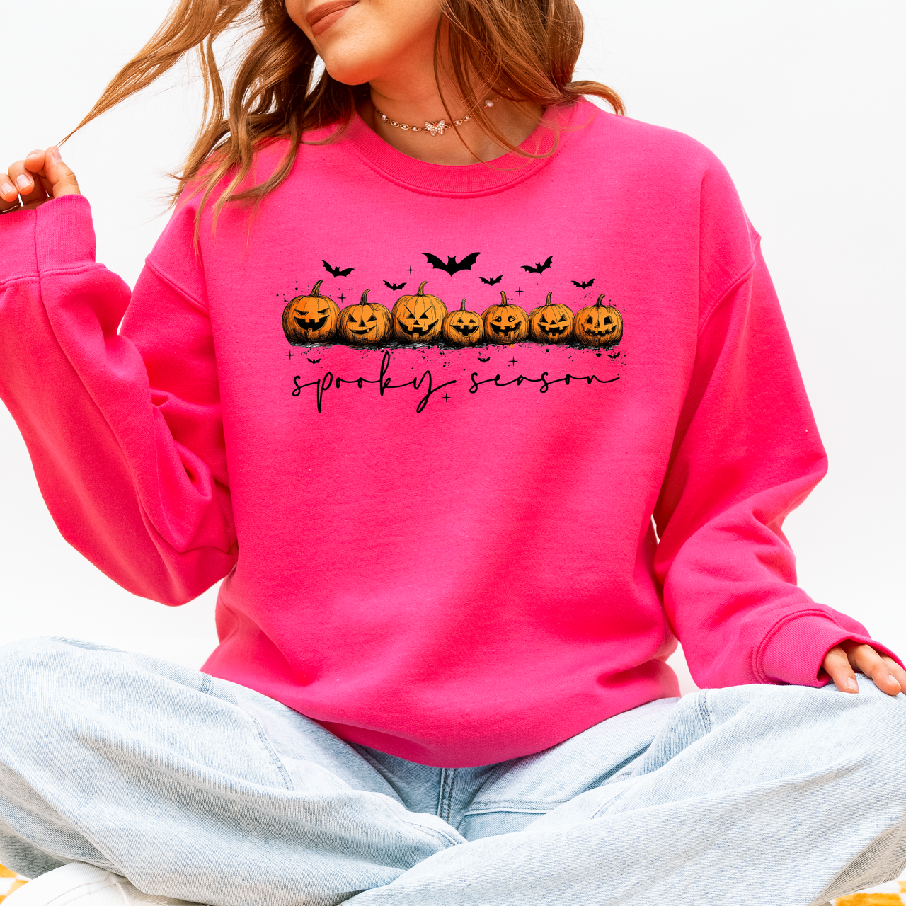 Spooky Season, Pumpkins, Halloween Cozy Autumn Night Sky Scene Art Print Sweatshirt