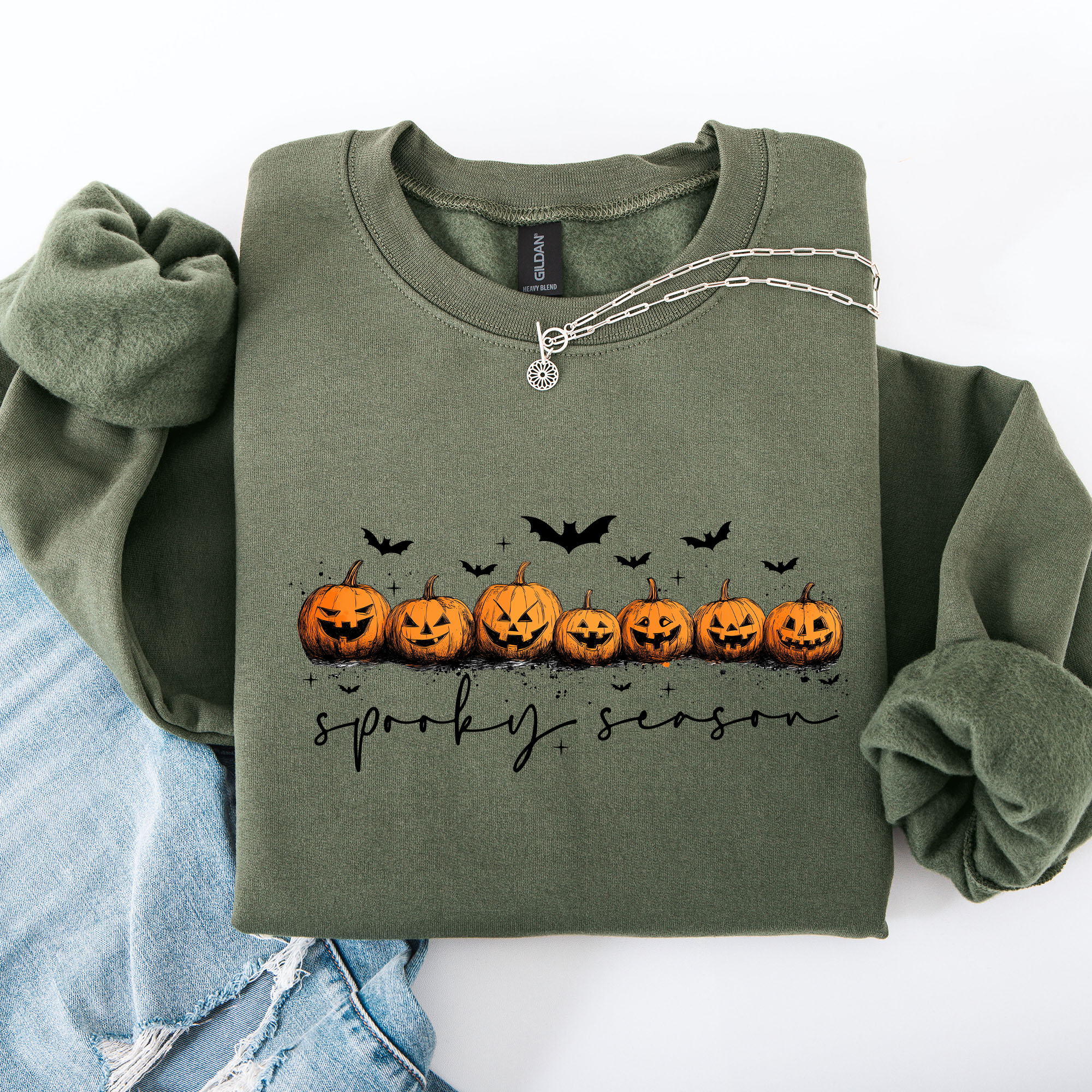Spooky Season, Pumpkins, Halloween Cozy Autumn Night Sky Scene Art Print Sweatshirt