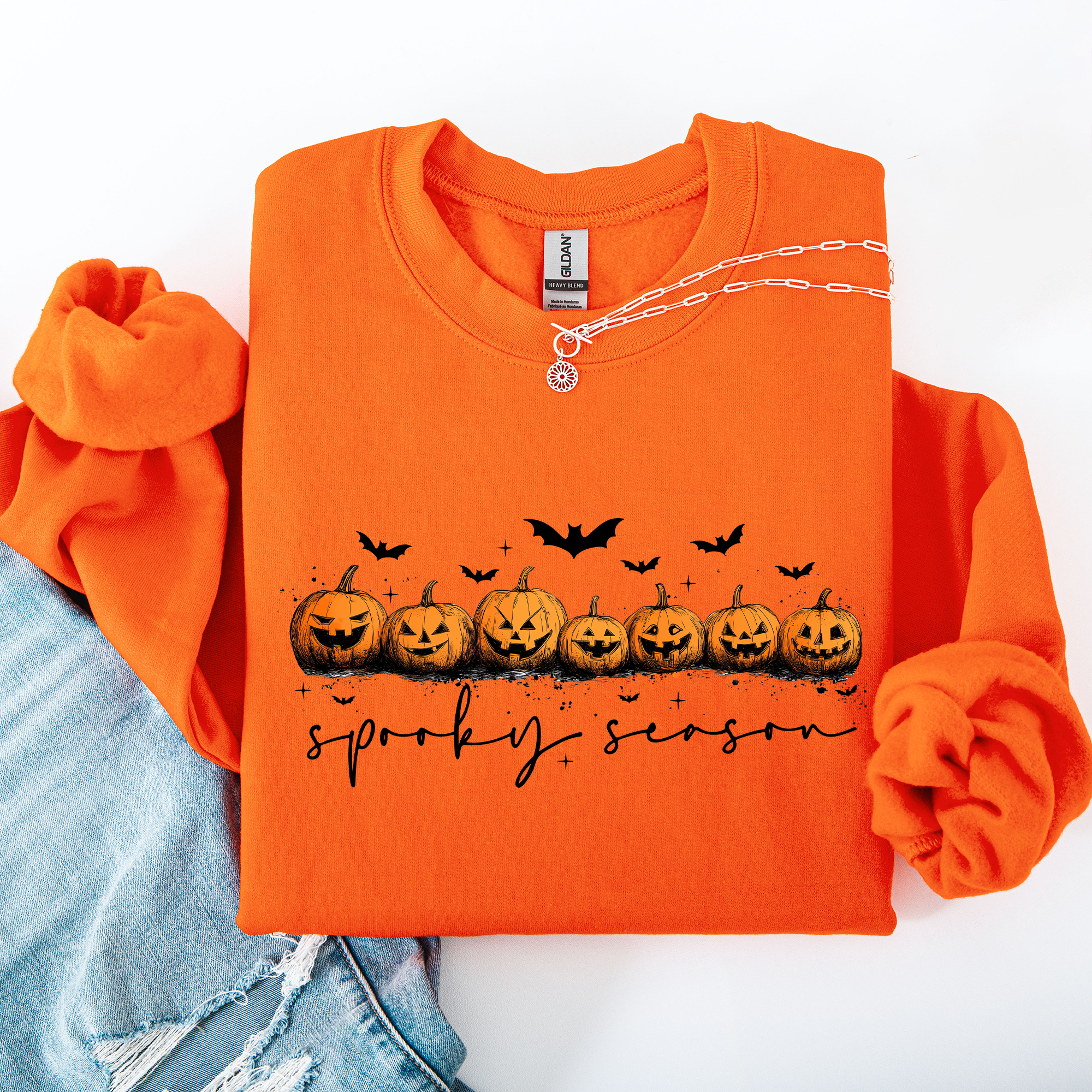 Spooky Season, Pumpkins, Halloween Cozy Autumn Night Sky Scene Art Print Sweatshirt