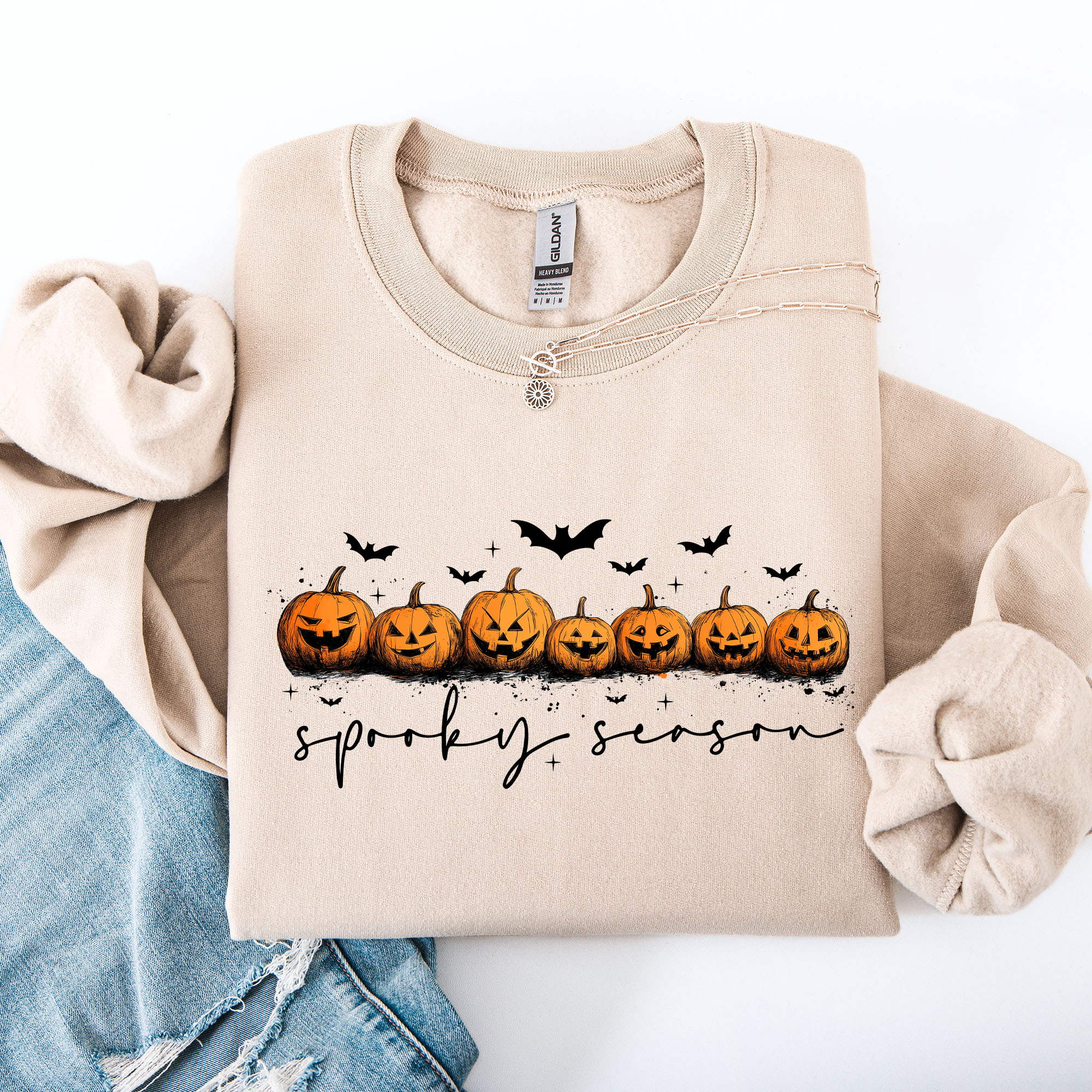 Spooky Season, Pumpkins, Halloween Cozy Autumn Night Sky Scene Art Print Sweatshirt