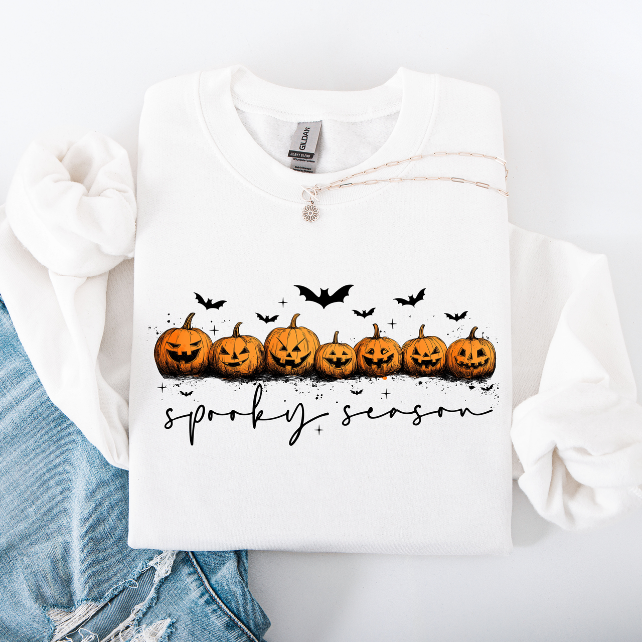 Spooky Season, Pumpkins, Halloween Cozy Autumn Night Sky Scene Art Print Sweatshirt