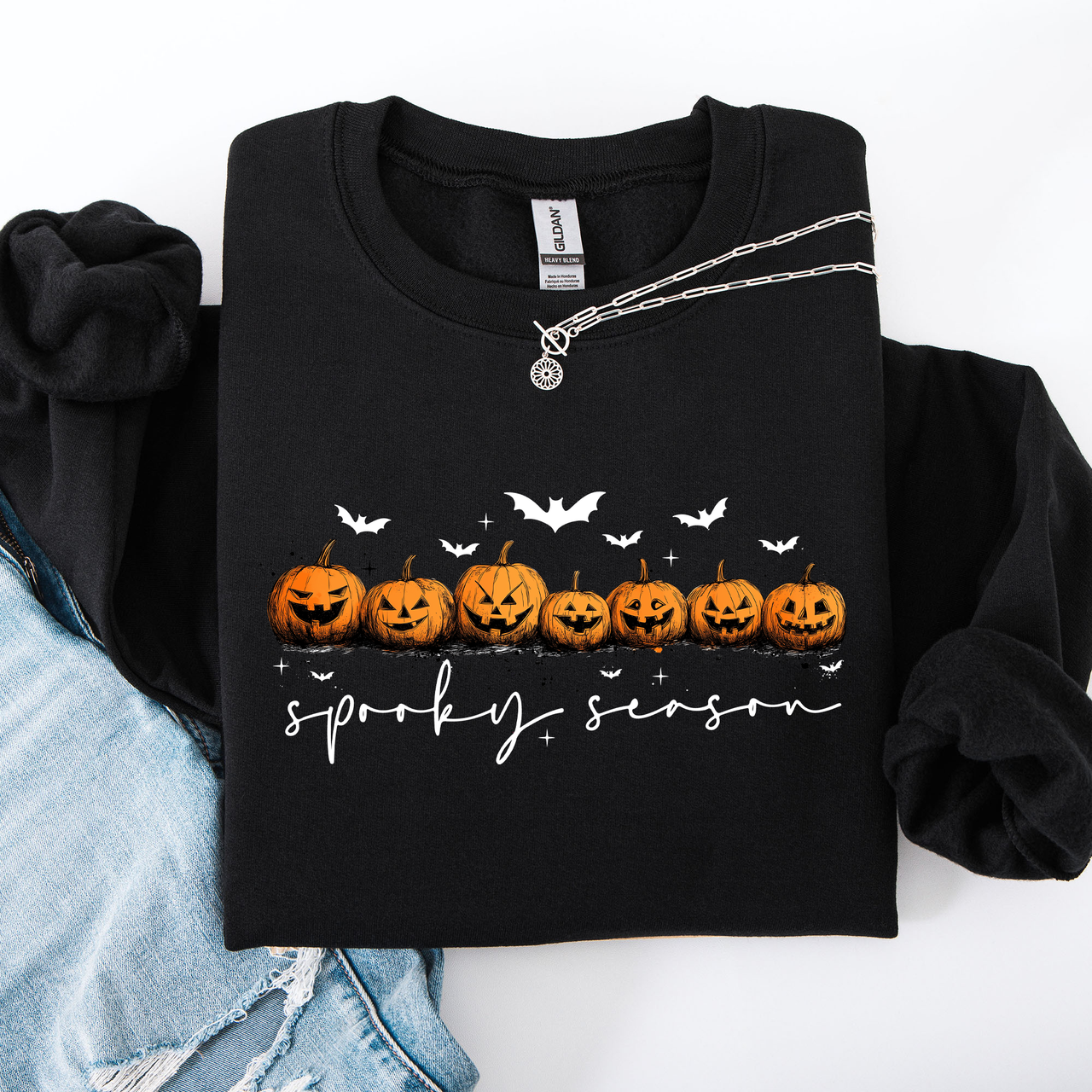Spooky Season, Pumpkins, Halloween Cozy Autumn Night Sky Scene Art Print Sweatshirt