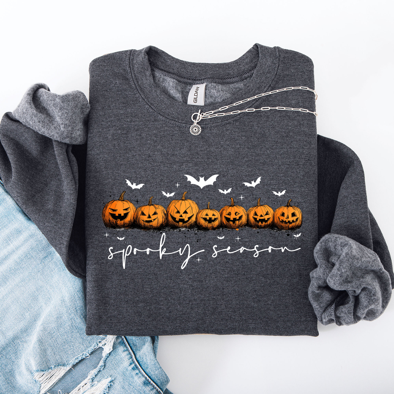 Spooky Season, Pumpkins, Halloween Cozy Autumn Night Sky Scene Art Print Sweatshirt