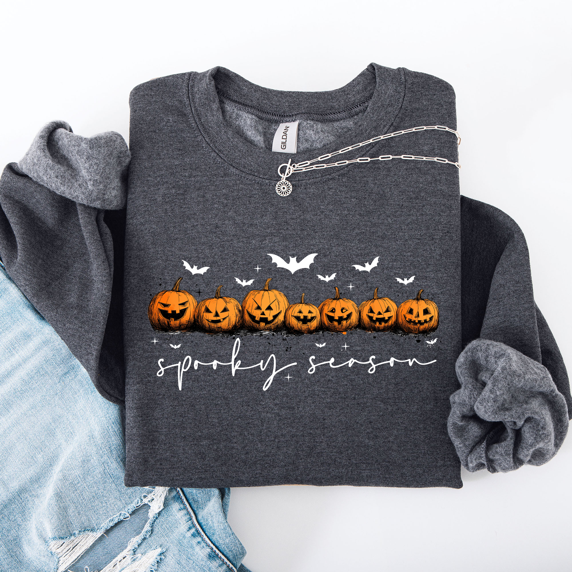 Spooky Season, Pumpkins, Halloween Cozy Autumn Night Sky Scene Art Print Sweatshirt