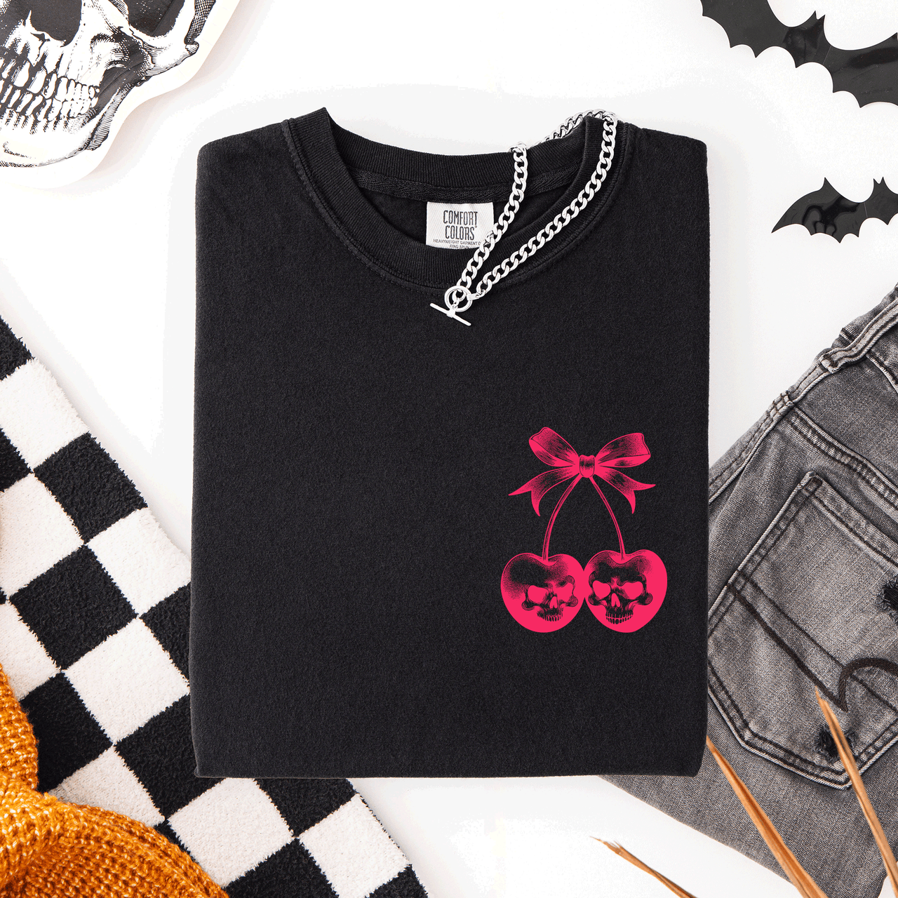 Spooky Skull Cherries Coquette Halloween Skeleton Limited Edition Comfort Colors Tee