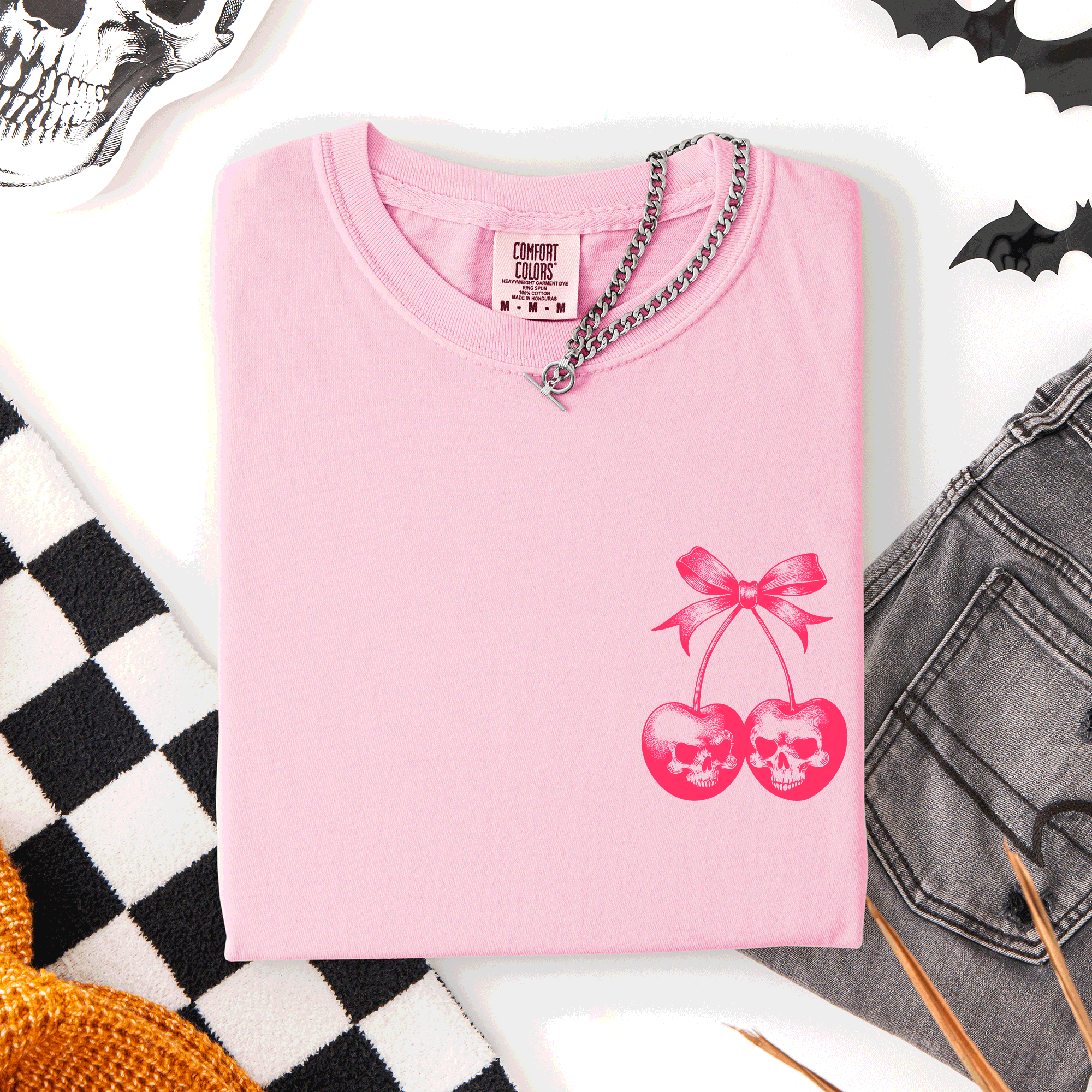 Spooky Skull Cherries Coquette Halloween Skeleton Limited Edition Comfort Colors Tee