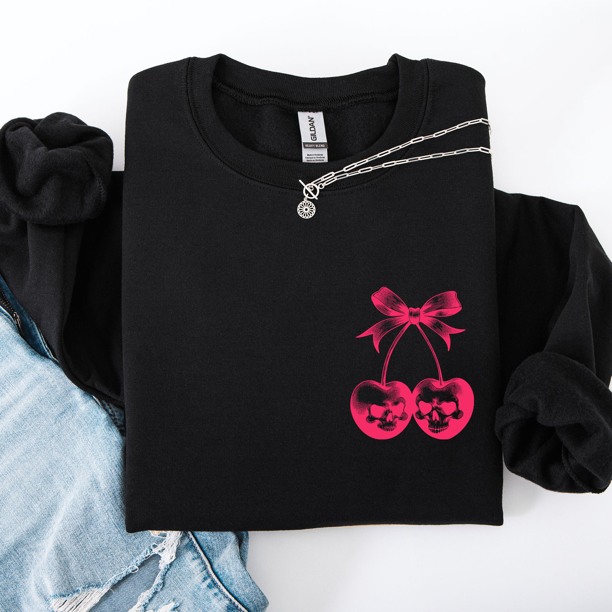 Spooky Skull Cherries Coquette Halloween Skeleton Vintage Gothic Graphic Sweatshirt