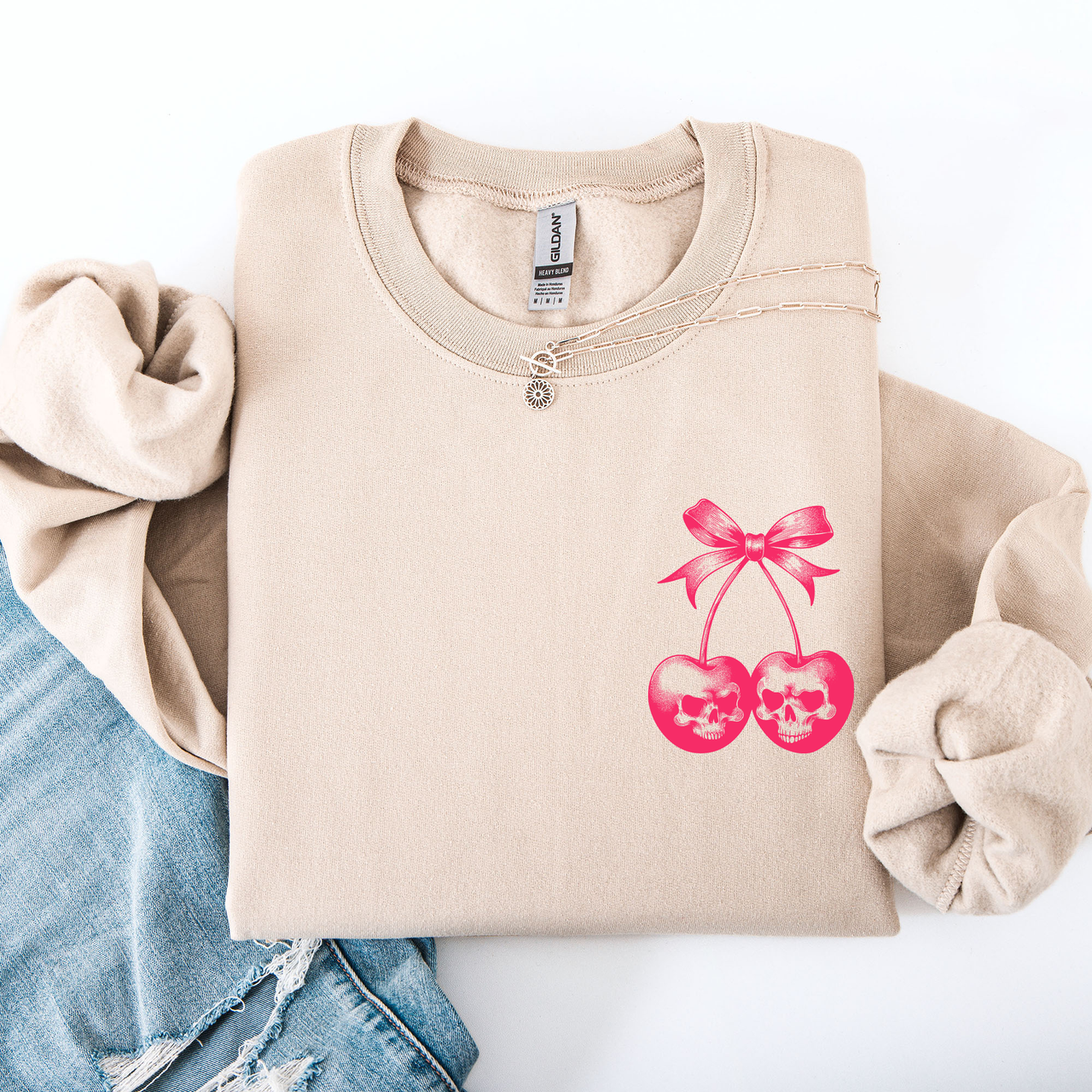 Spooky Skull Cherries Coquette Halloween Skeleton Vintage Gothic Graphic Sweatshirt