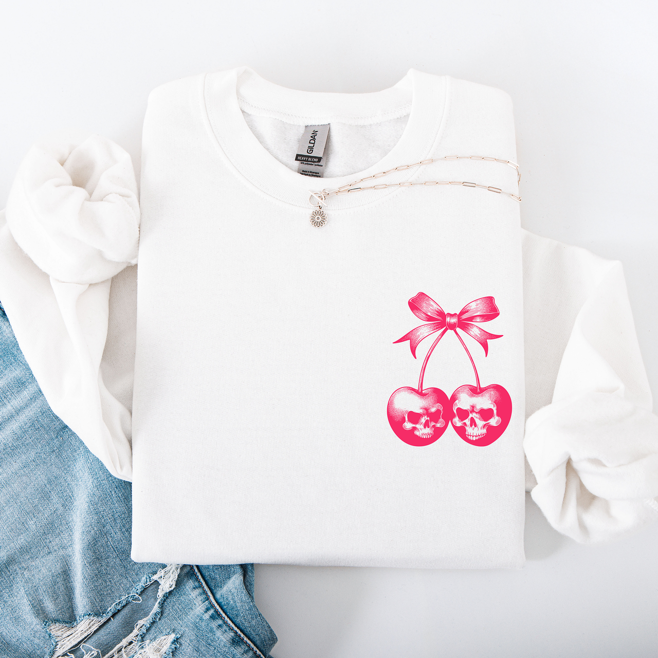 Spooky Skull Cherries Coquette Halloween Skeleton Vintage Gothic Graphic Sweatshirt