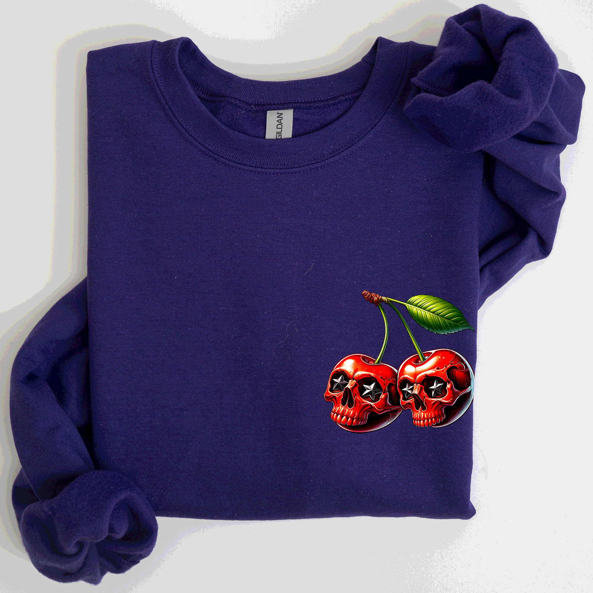 Spooky Skull Cherries Halloween Skeleton Stars Night Sky Ghosts Haunted Festival Scene Sweatshirt