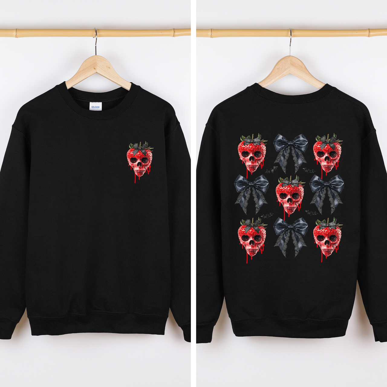 Spooky Strawberry Skeleton Halloween Creepy Front And Back Graphic Print Design Sweatshirt