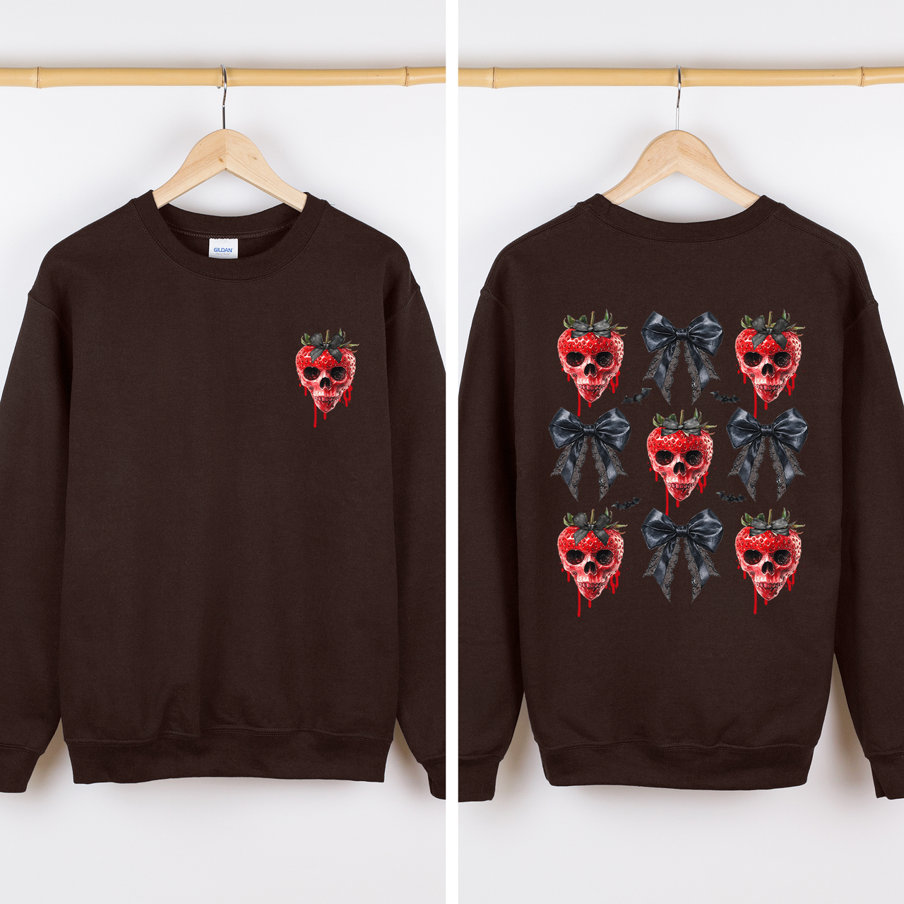 Spooky Strawberry Skeleton Halloween Creepy Front And Back Graphic Print Design Sweatshirt