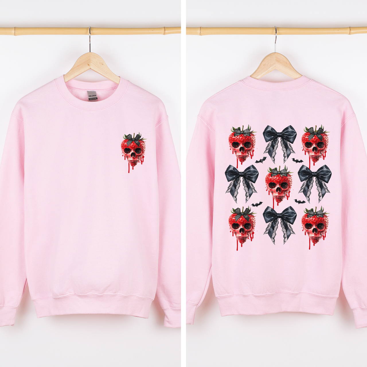 Spooky Strawberry Skeleton Halloween Creepy Front And Back Graphic Print Design Sweatshirt