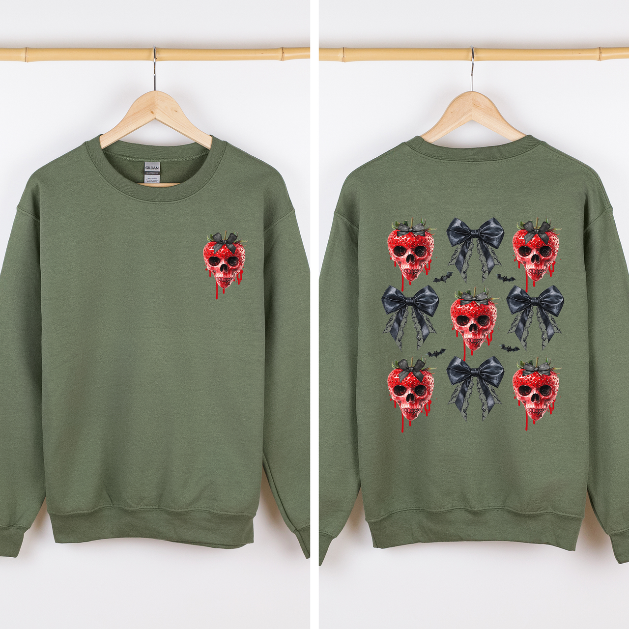 Spooky Strawberry Skeleton Halloween Creepy Front And Back Graphic Print Design Sweatshirt