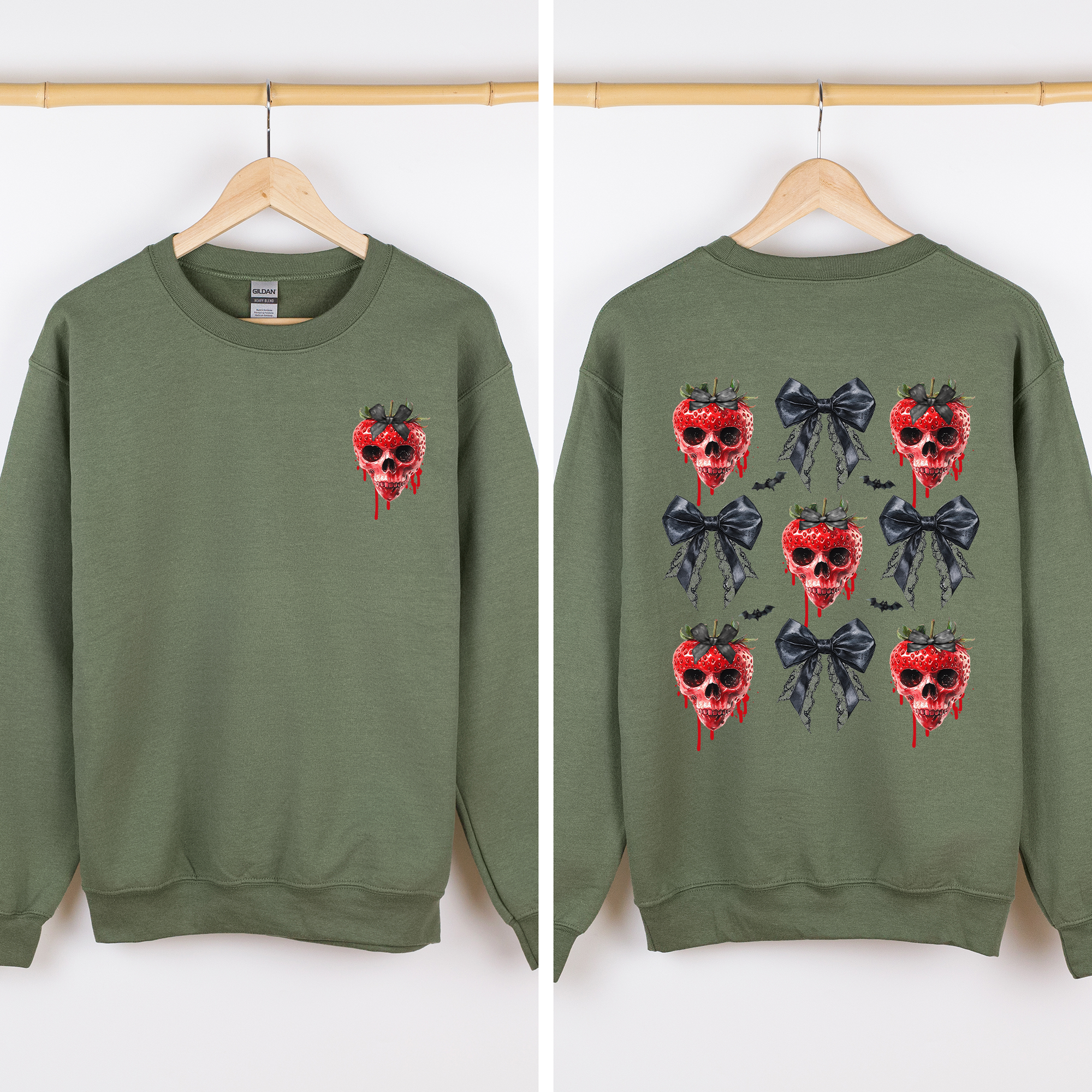 Spooky Strawberry Skeleton Halloween Creepy Front And Back Graphic Print Design Sweatshirt