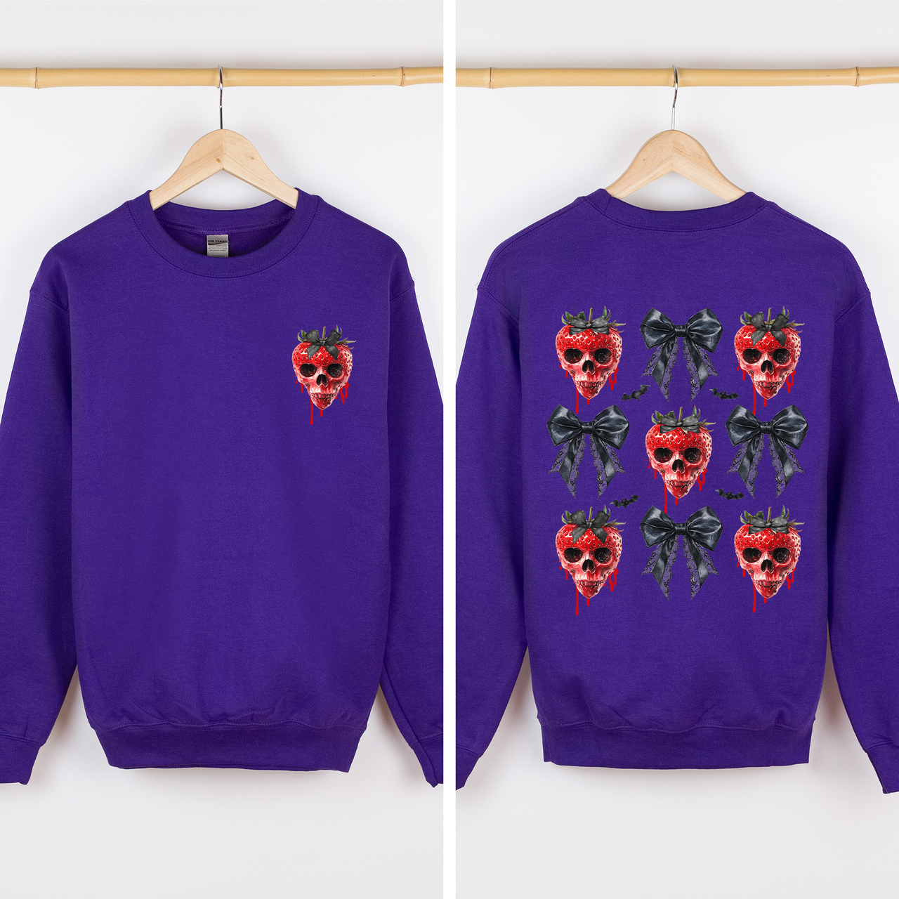 Spooky Strawberry Skeleton Halloween Creepy Front And Back Graphic Print Design Sweatshirt